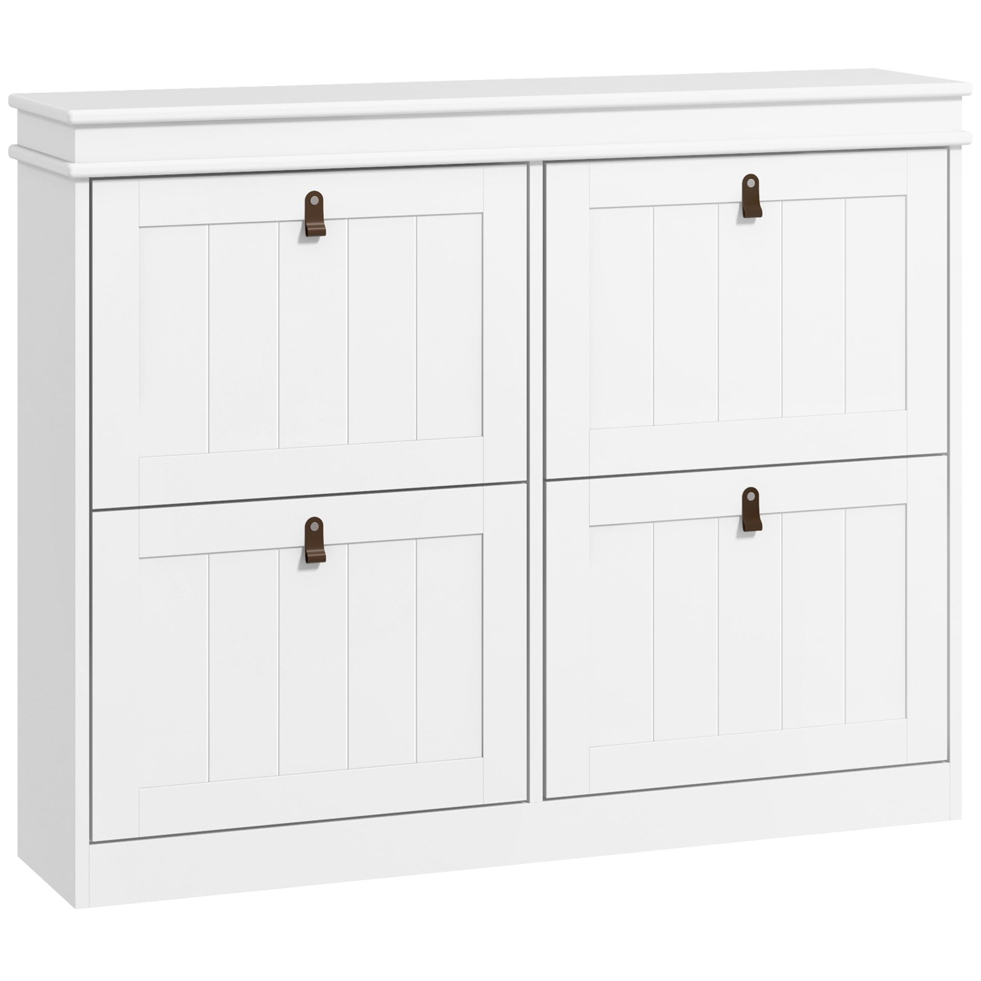 Valon White MDF Shoe Cabinet with 4 Drop-Down Drawers - Medium-sized - 105cm