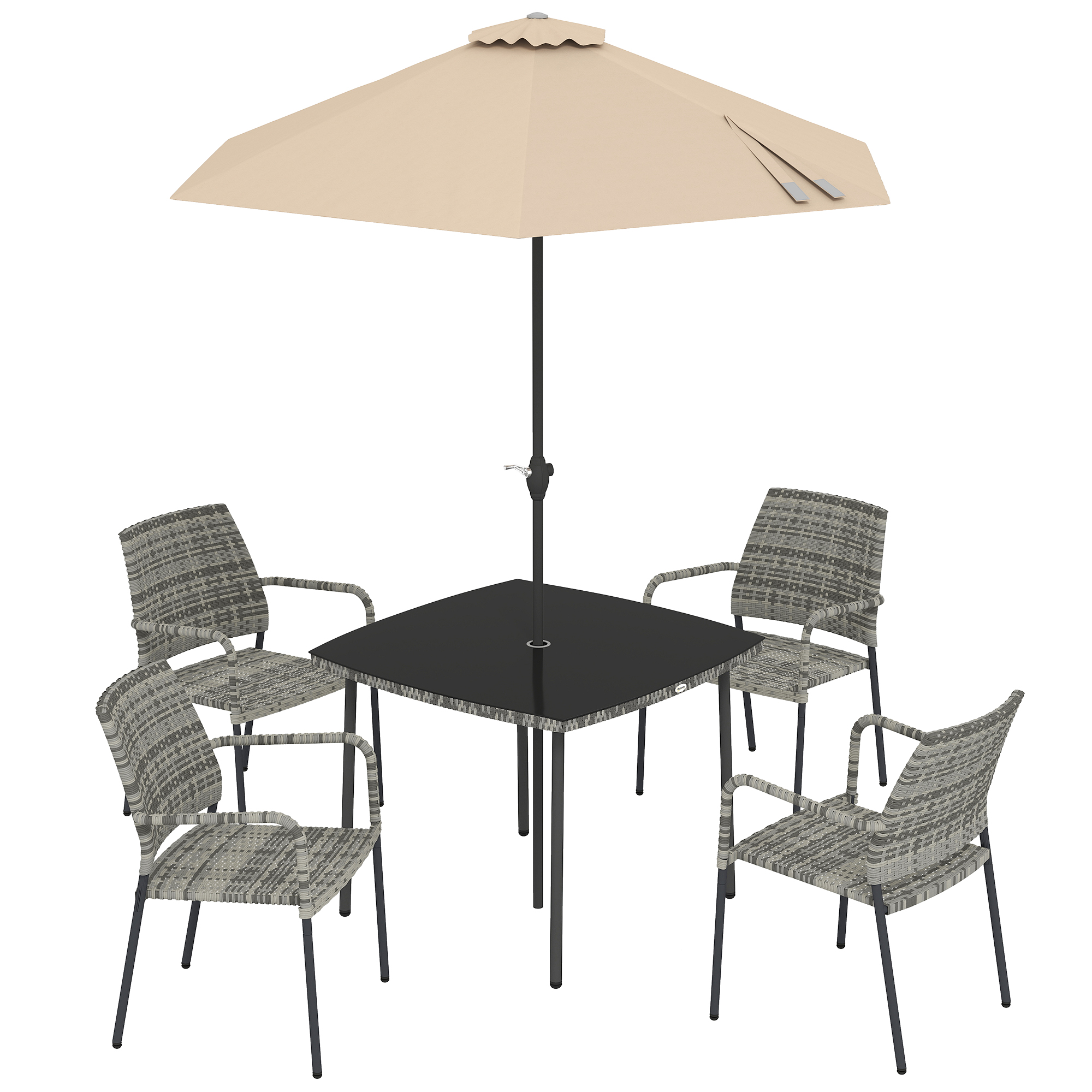 FENWOOD Light Grey 4 Seater Rattan Garden Furniture Set - 90cm