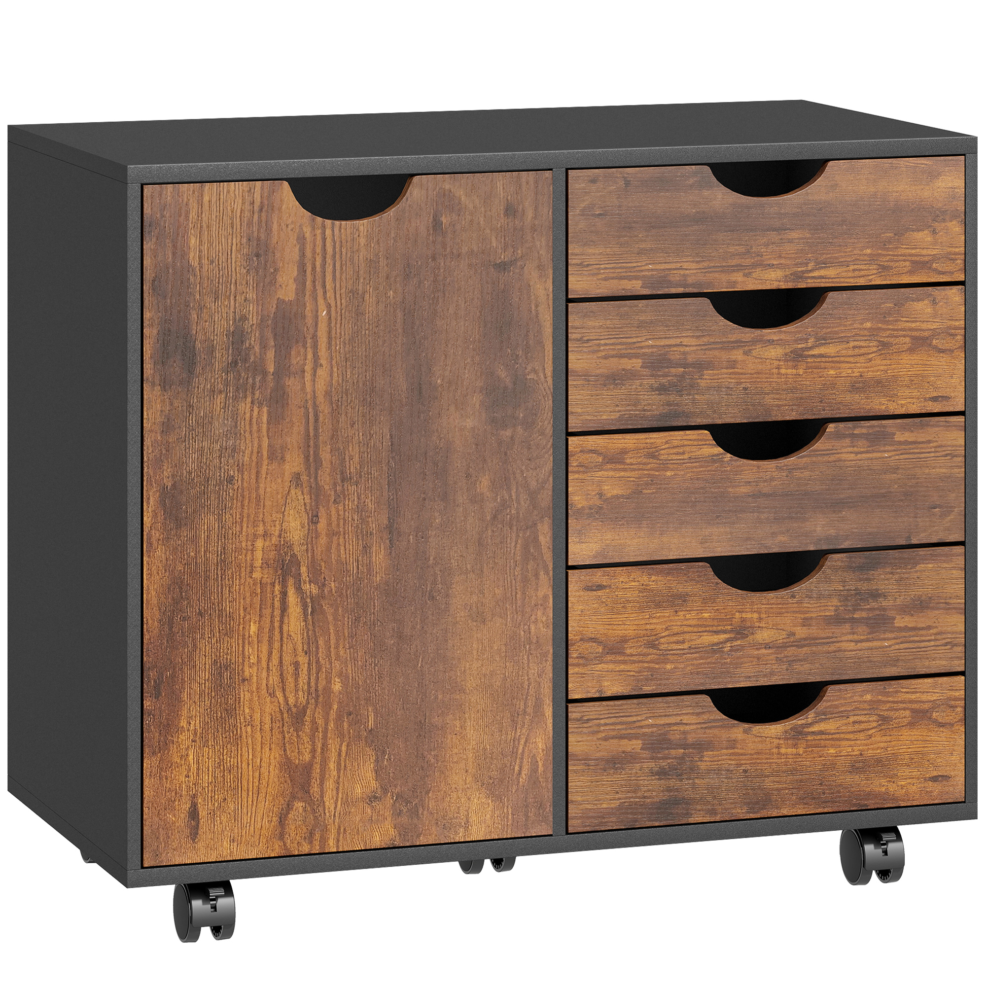 CHILHAM Mobile Office Storage Cabinet with Multiple Compartments - Rustic Brown