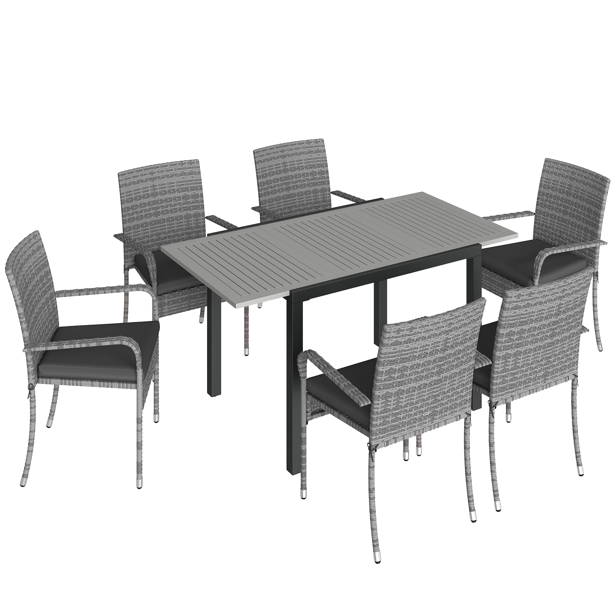 Chewold Light Grey 7 Pieces Rattan Garden Furniture Set - 80cm