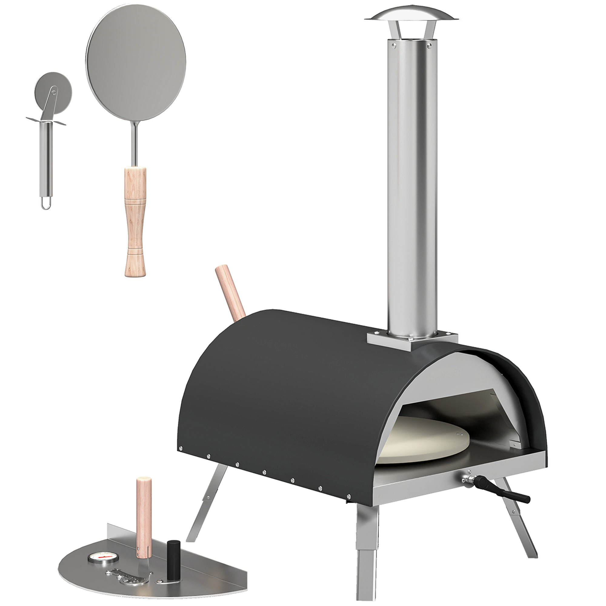 Caveth Black Stainless Steel Pizza Oven Foldable Legs - 79cm