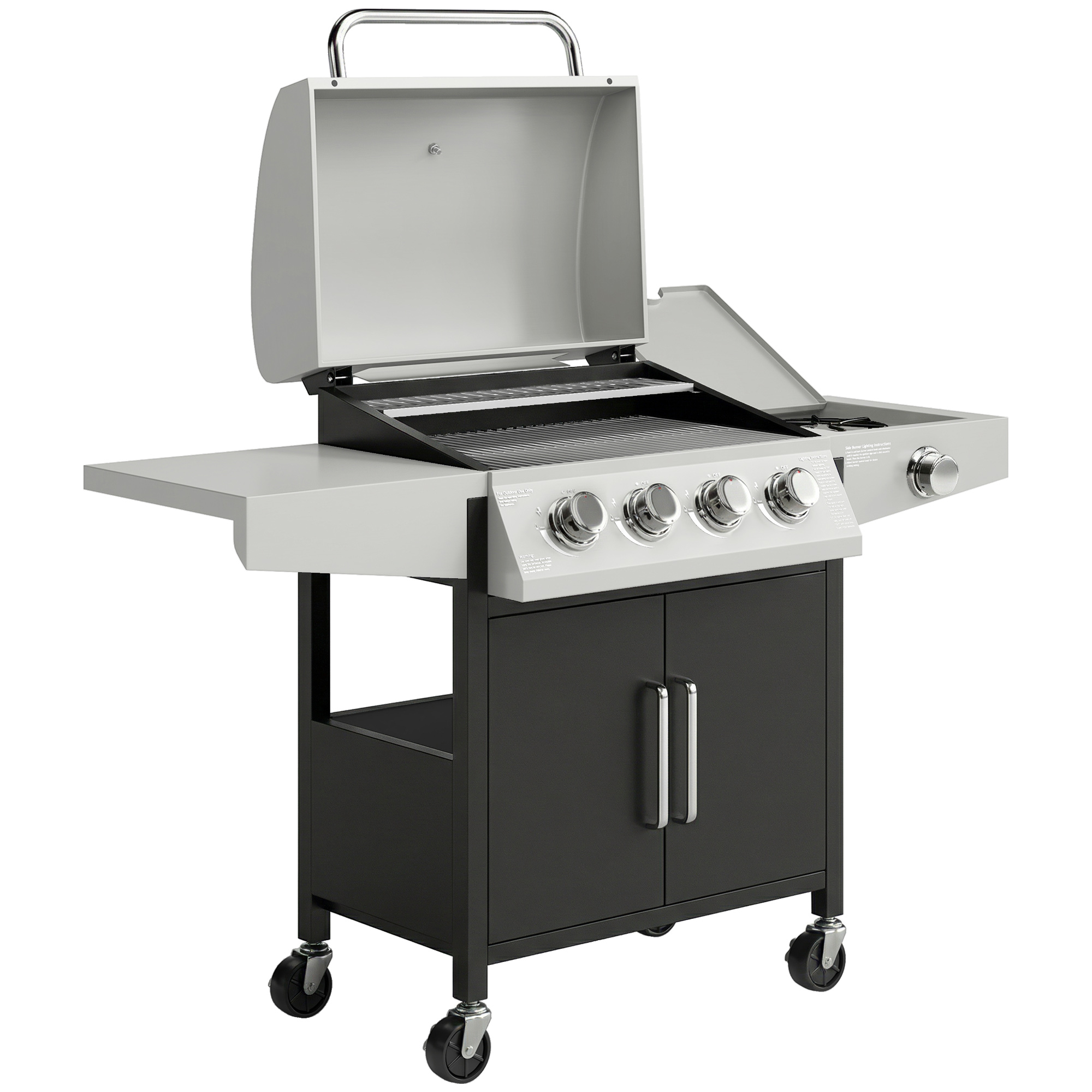 Halena Silver Stainless Steel Barbecue Burner Grill with Side Burner - 55cm