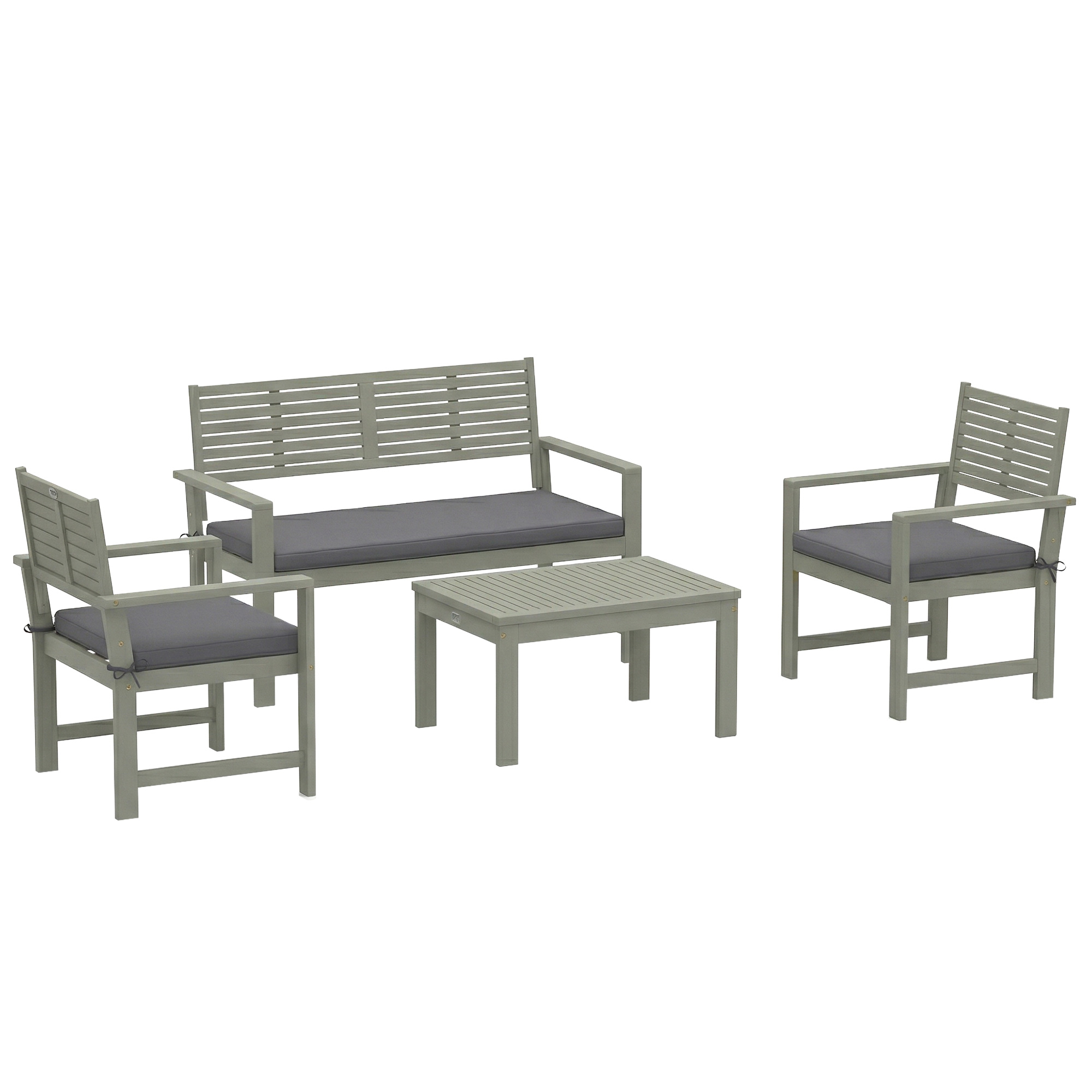 Wincarr Wood 4 Seater Sofa Set - Grey