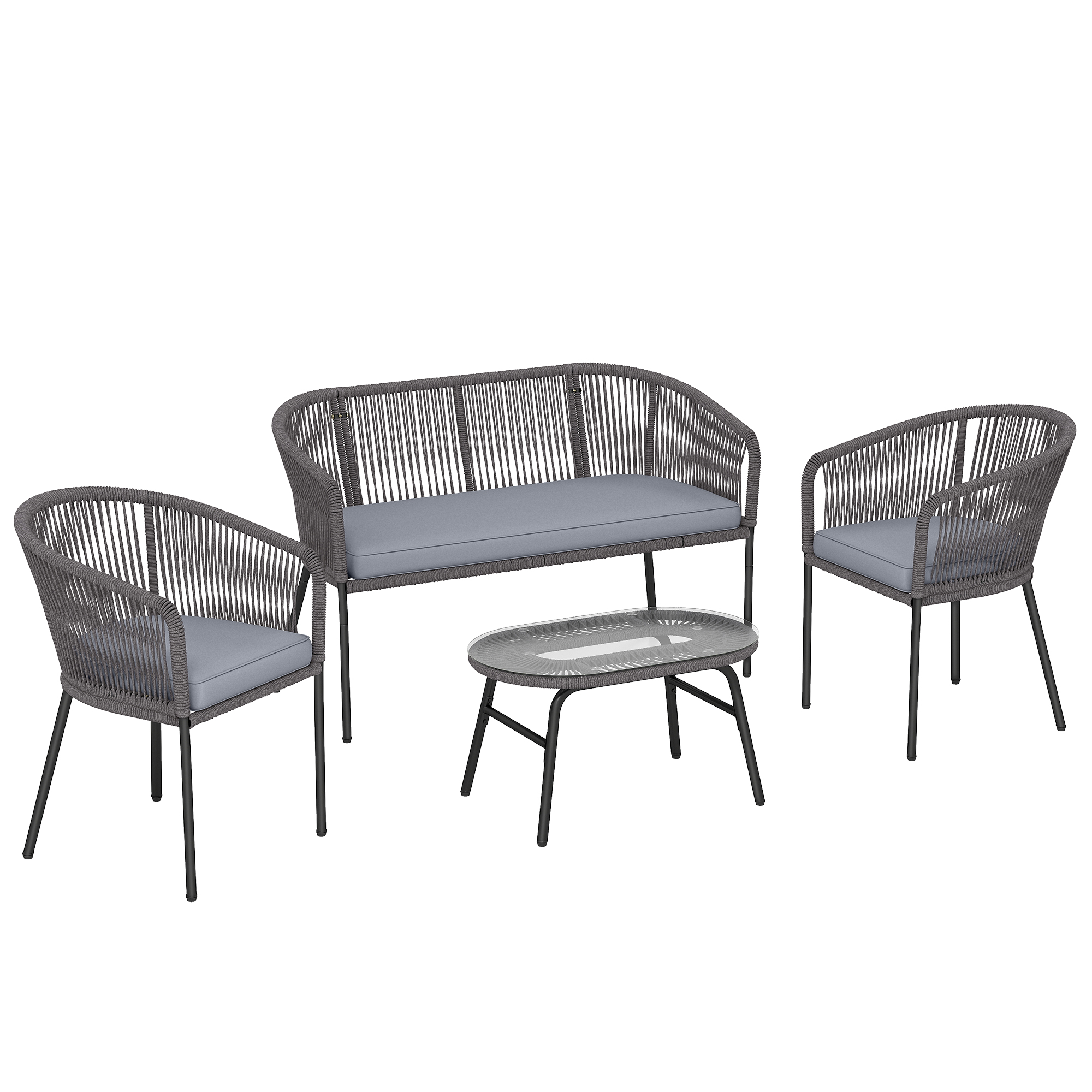 Monune Steel 4 Piece Rattan Garden Sofa Set - Grey