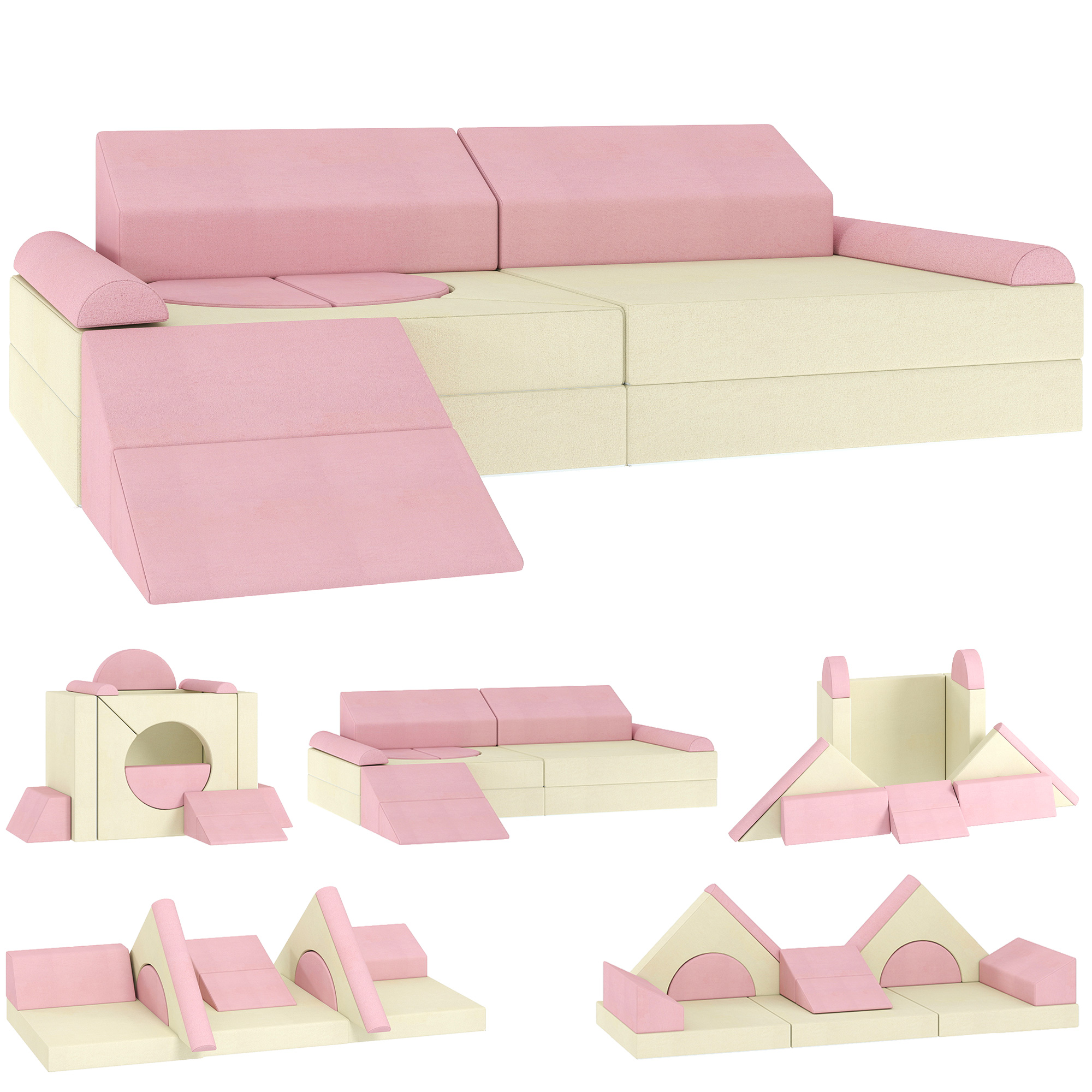 Valwood Velvet Kids Play 12 Pieces Sofa Modular Set - Light Pink