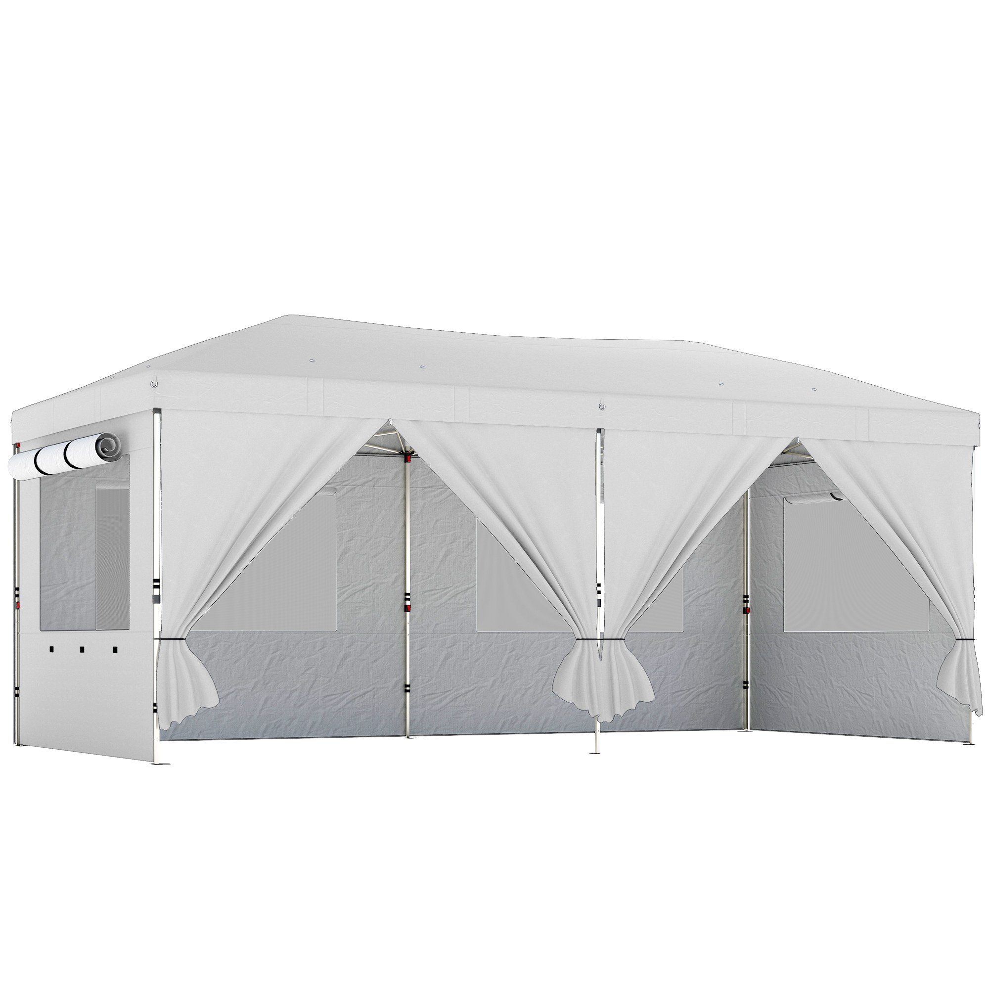 Dorloft White Metal 3x6m Pop Up Canopy with UV50+ Protection Gazebo with 6 Sidewalls - 297cm