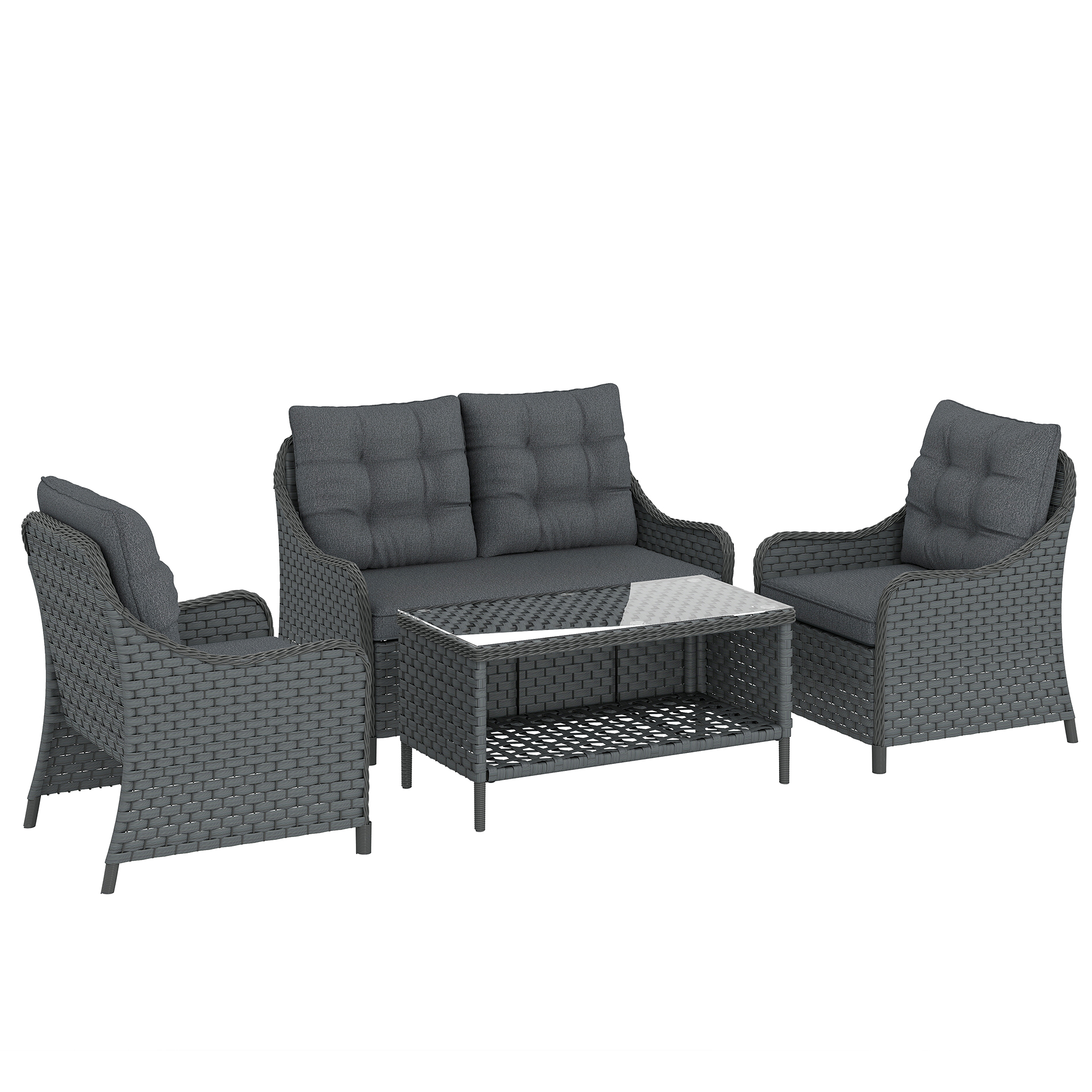 Ashia Dark Grey 4 Pieces Rattan Garden Sofa Set - 125cm