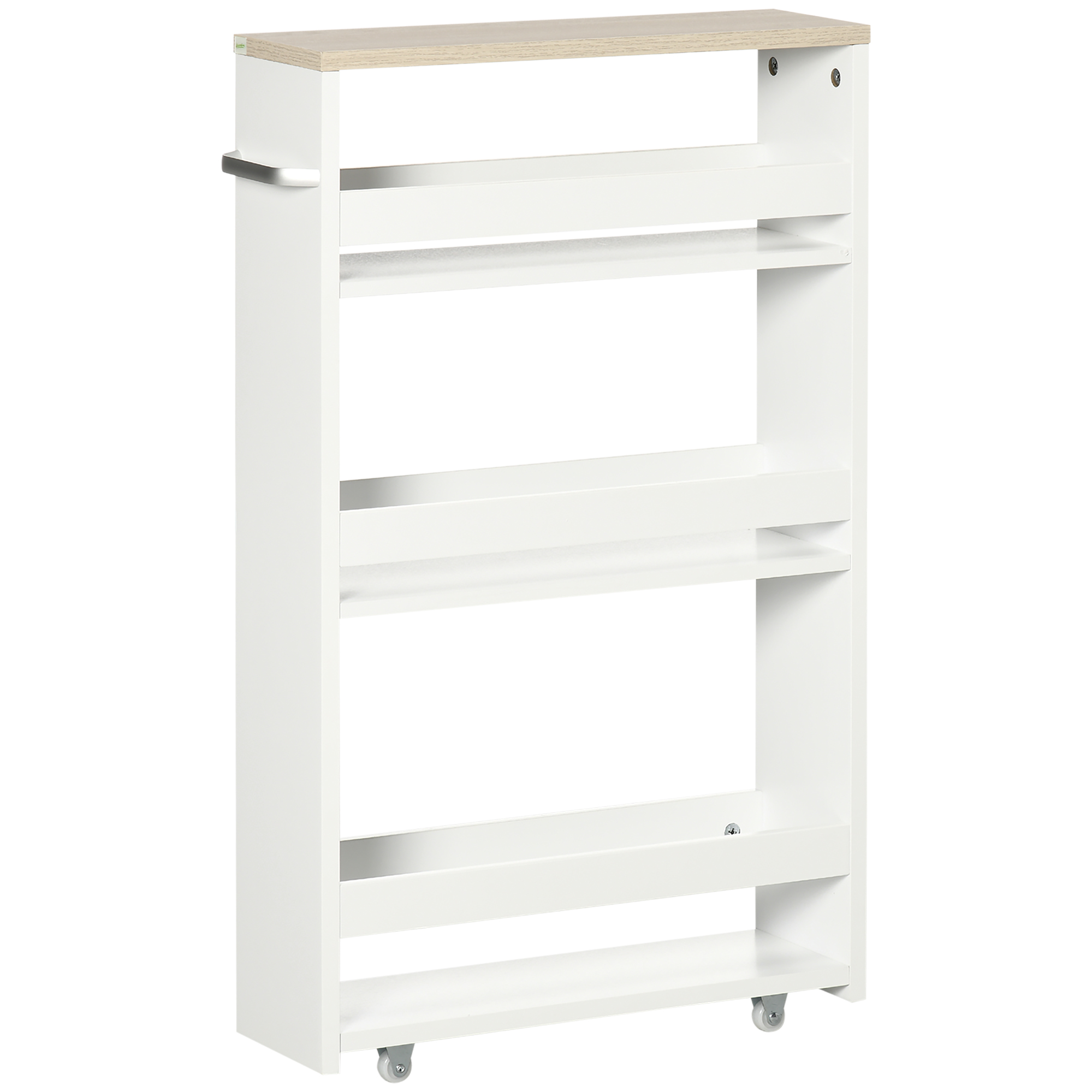 Aurara White MDF 4-Tier Storage Trolley on Wheels and Handle - 48cm
