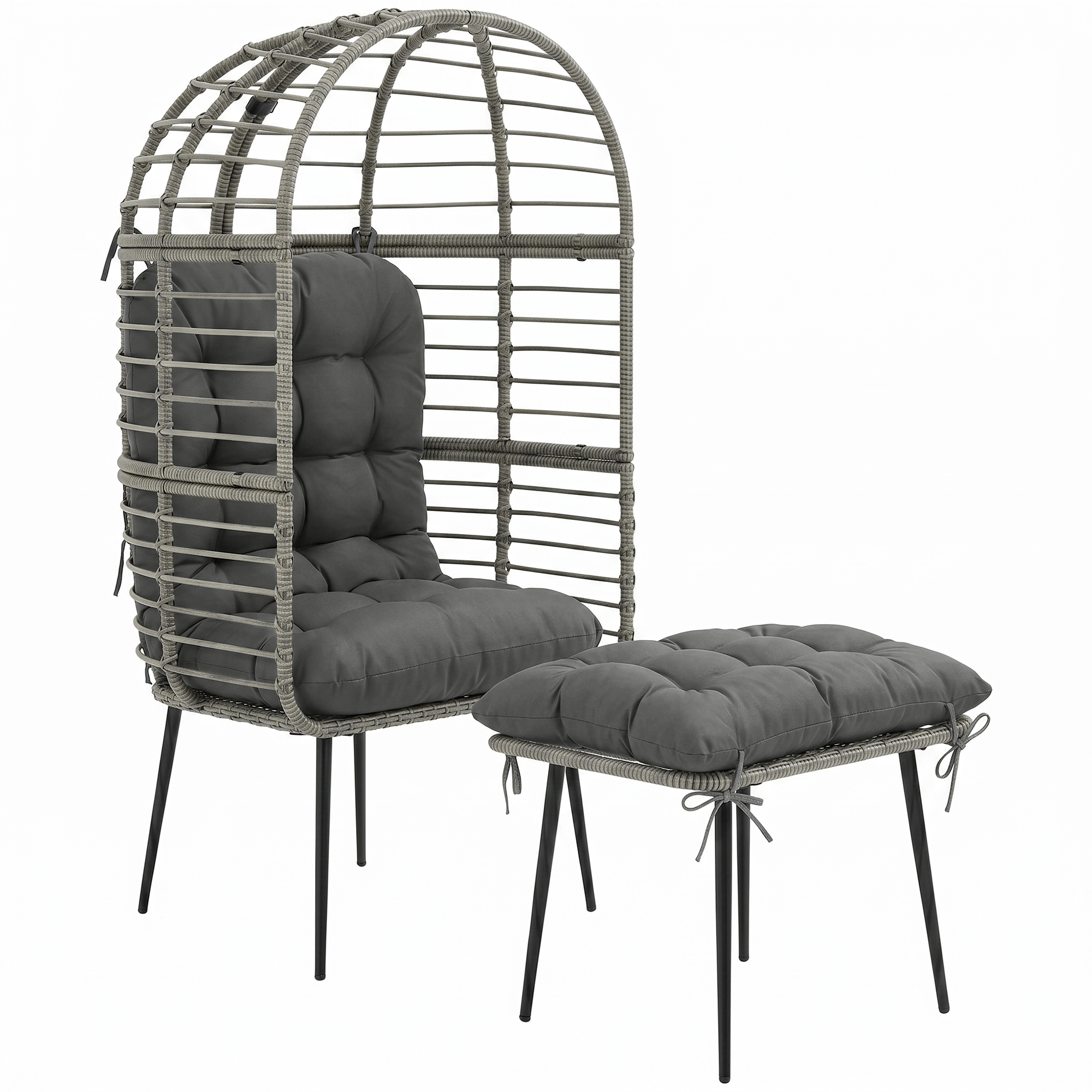 Dalbyrn Light Grey PE Rattan Garden Egg Chair with Footstool Set - 76cm