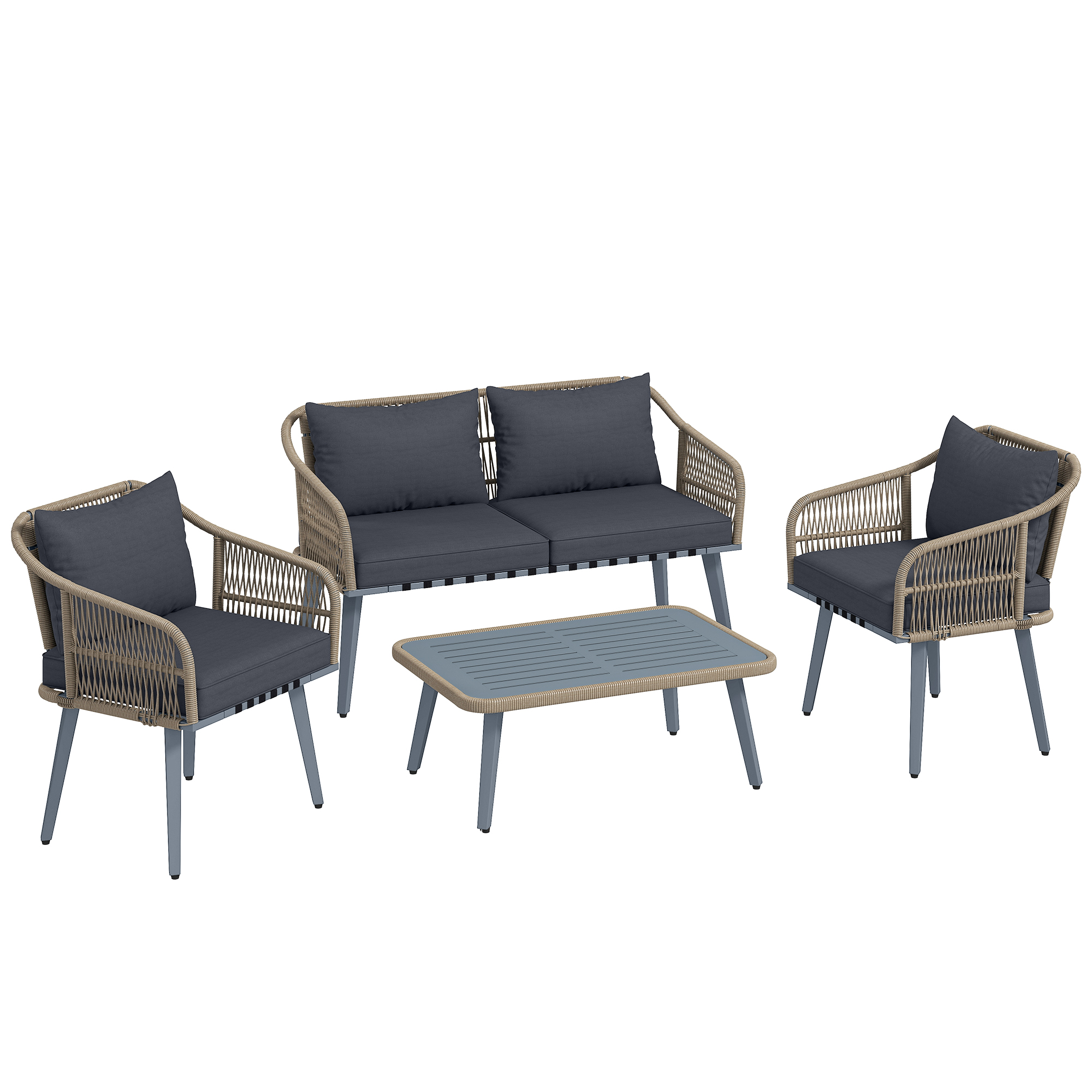 Vallyne Steel 4 Pieces Rattan Garden Furniture Set - Grey