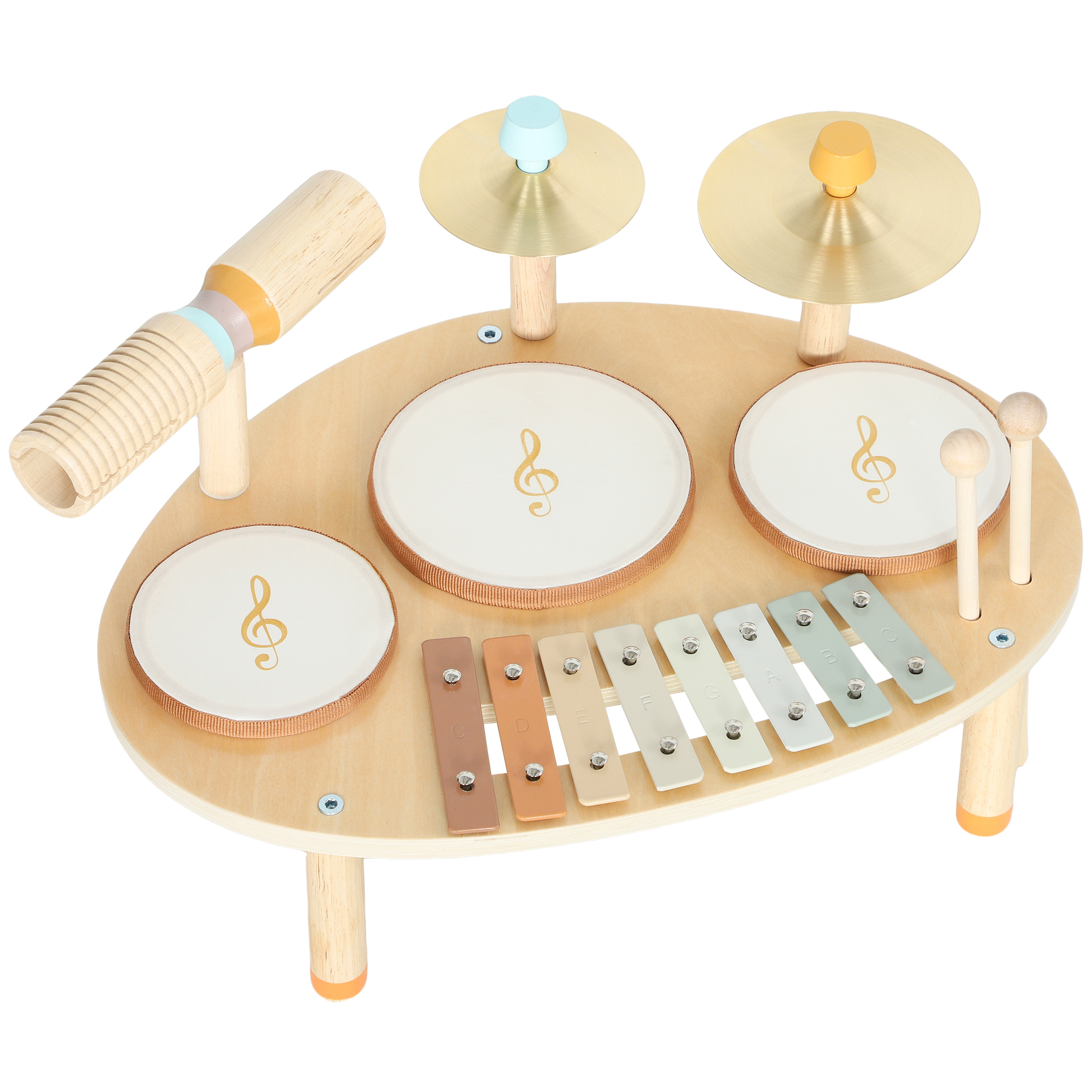 Corant Natural Wood Metal Percussion Instrument Set with Drums and Xylophone - 28.5cm