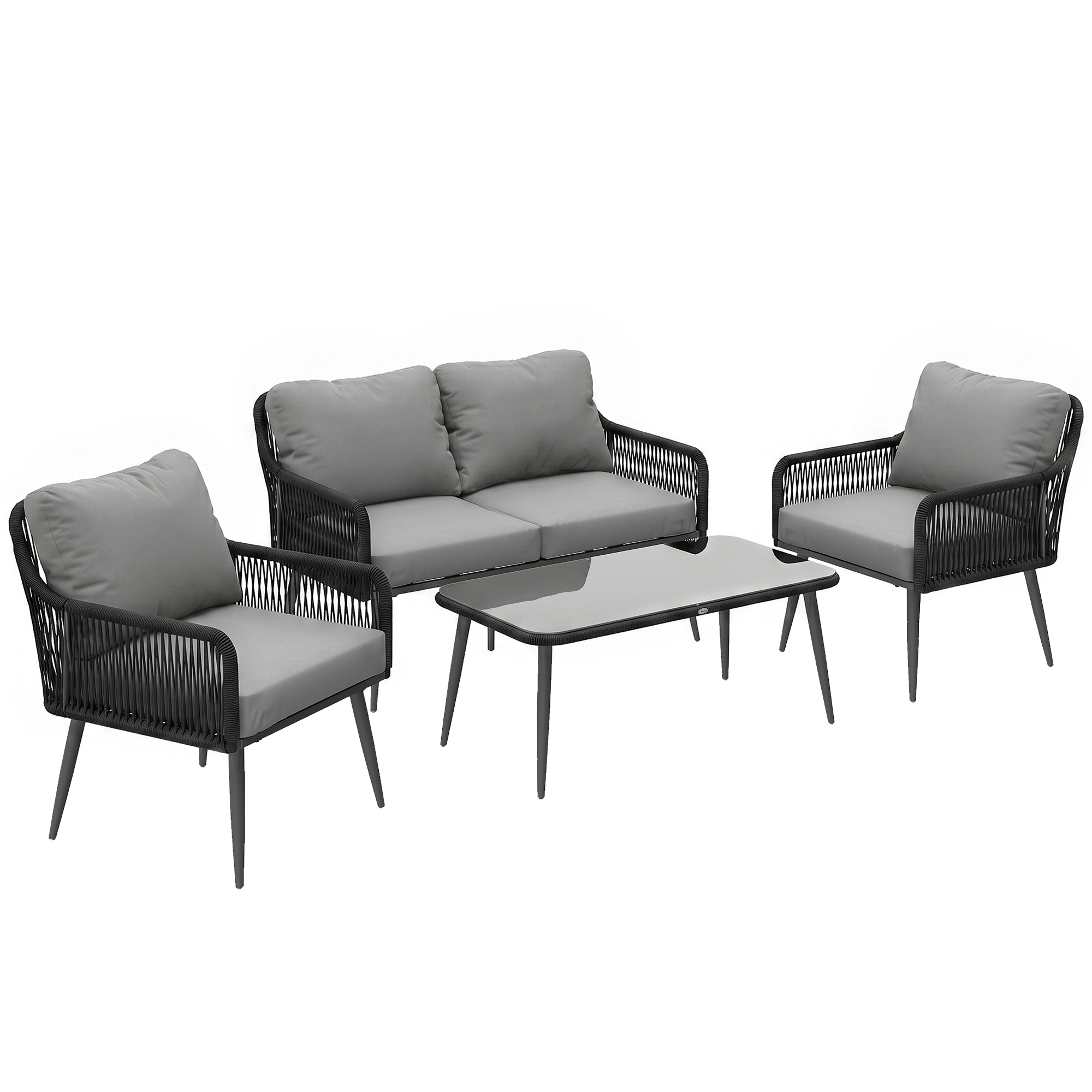 Primont Black Glass PE Rattan 4 Pieces Garden Sofa Set - 118cm