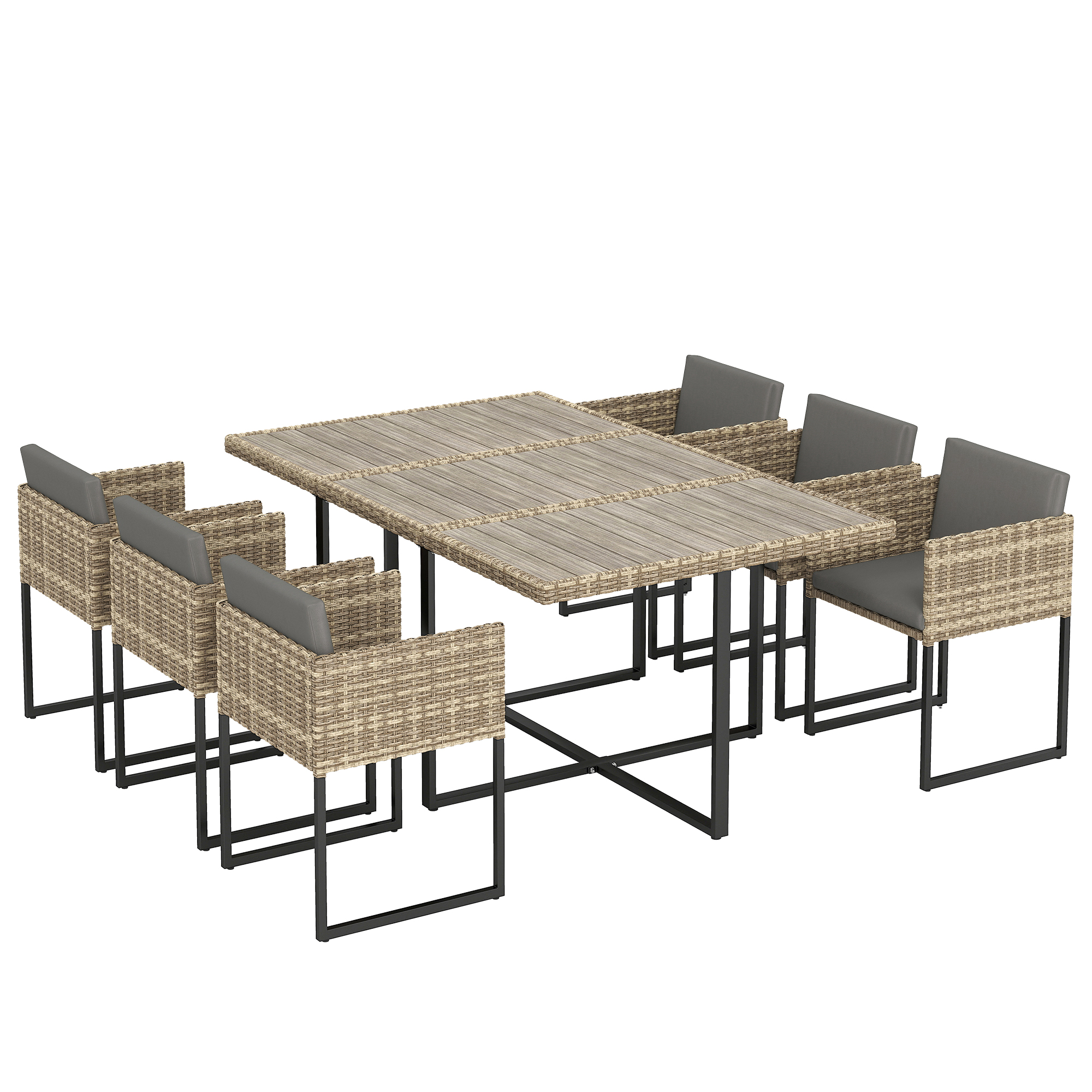 Yorshaw Light Brown PE Rattan 7 Pieces Garden Furniture Set - 52cm