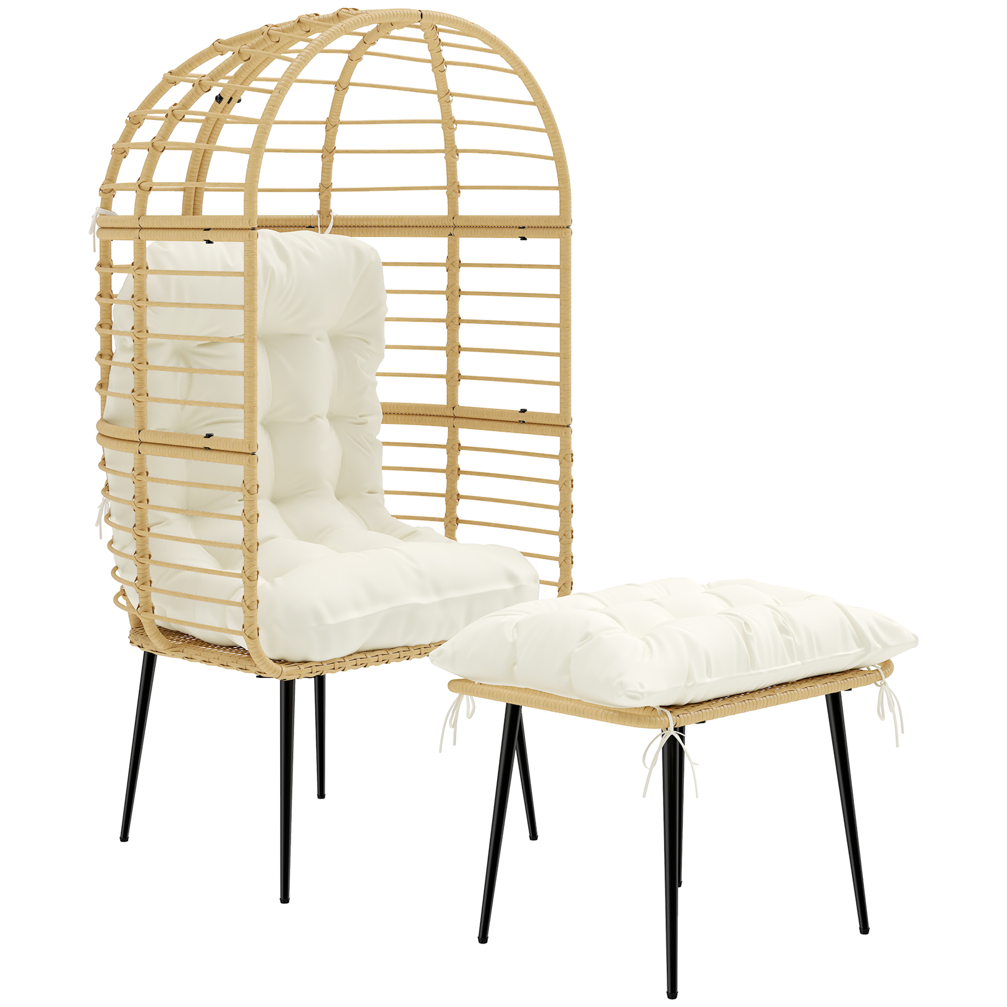 Dalbyrn Cream White PE Rattan Garden Egg Chair with Footstool Set - 76cm