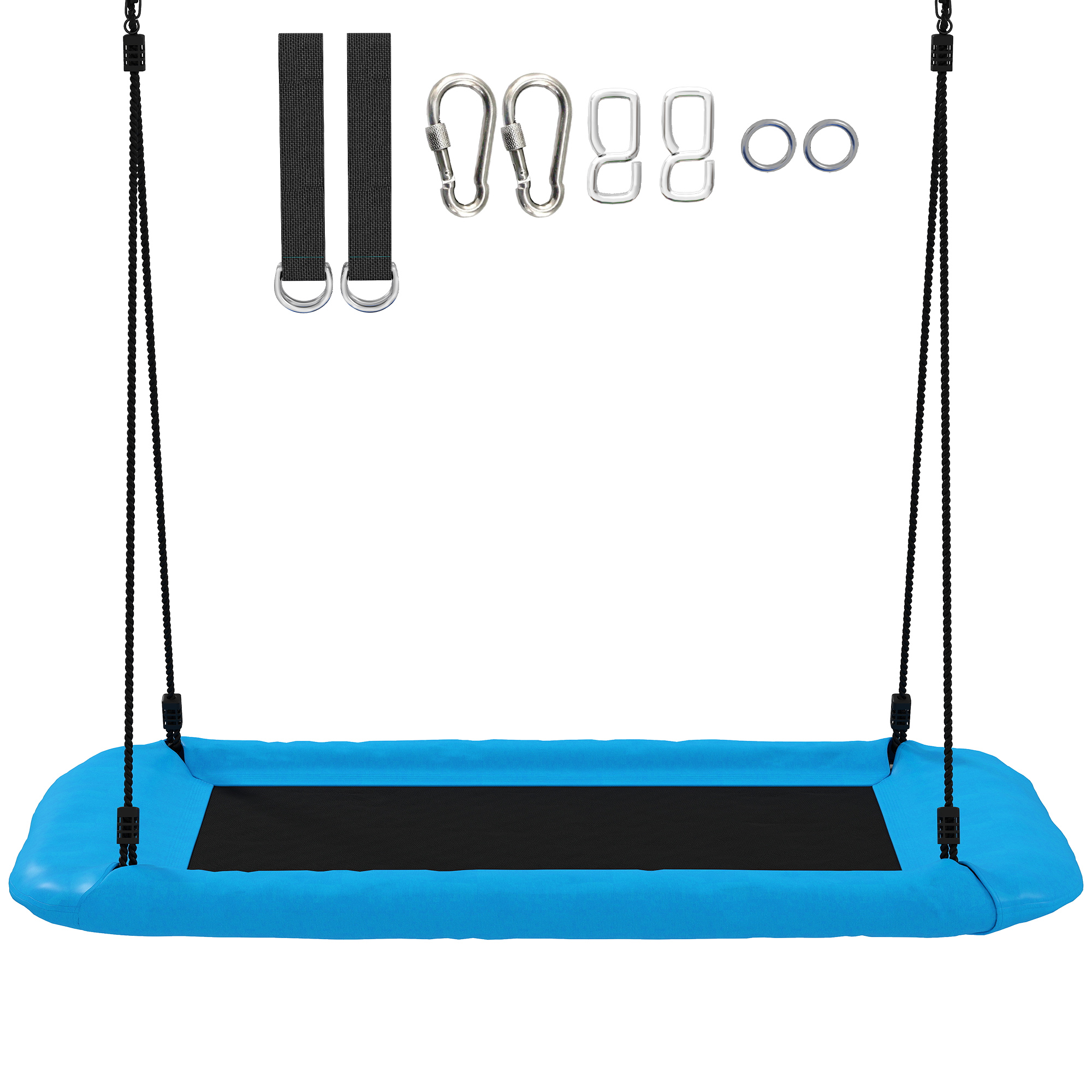 Ashloft Blue PE Kids Swing with Adjustable Ropes and Tree Straps Set - 77cm