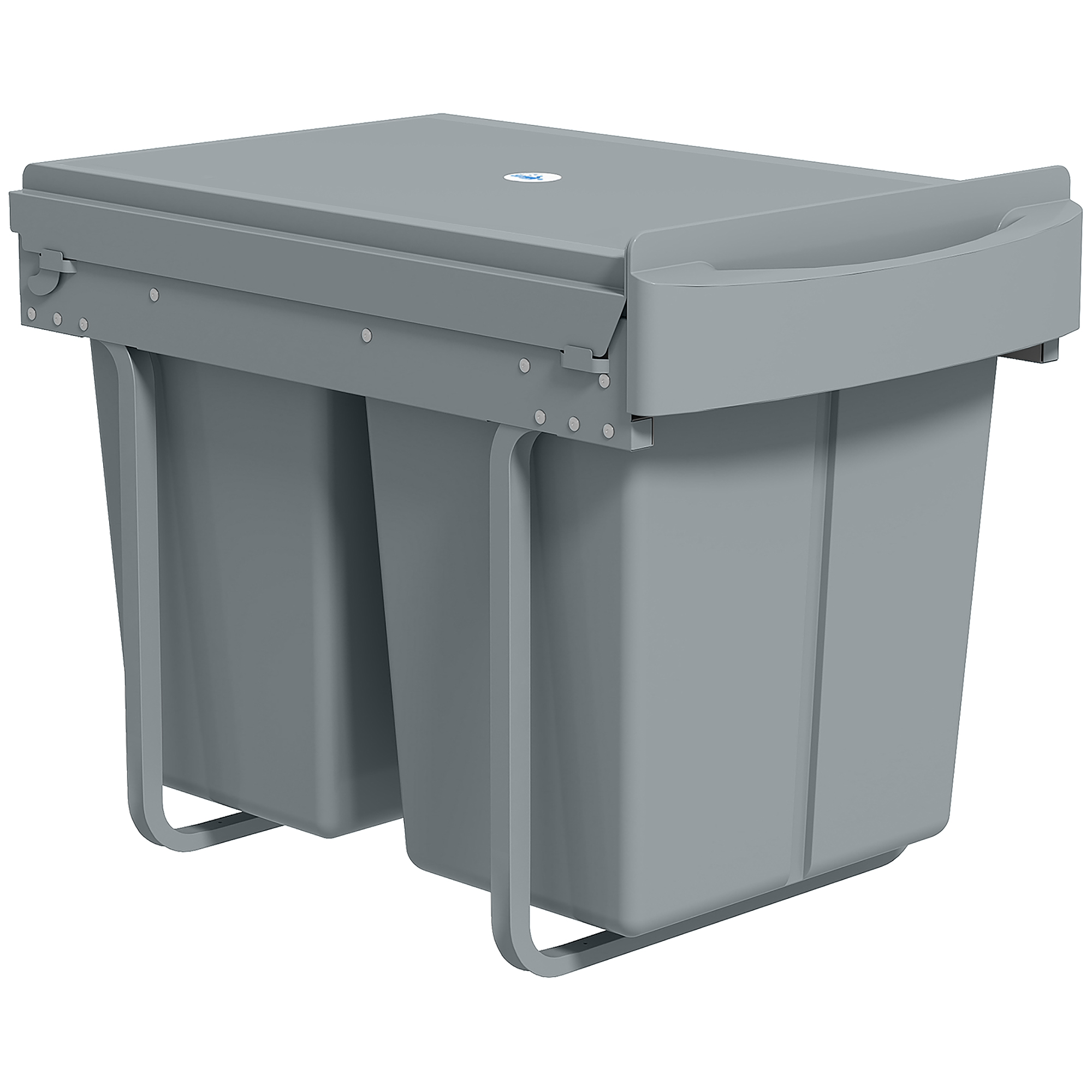 DALWOLD Pull Out Under Sink Kitchen Bin with 2 Removable Compartments and Smooth Glide - Grey
