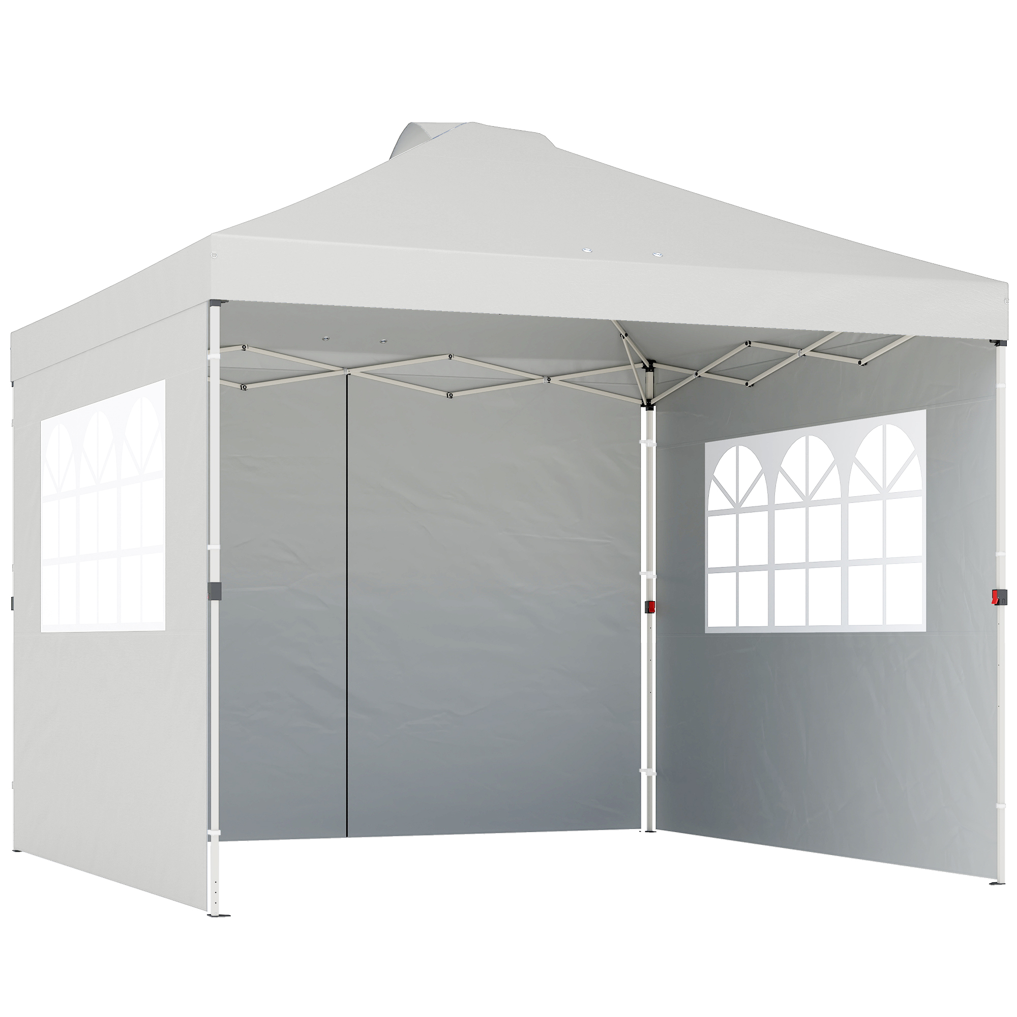 Dordene White Metal Gazebo Waterproof Height Adjustable Canopy with 3 Sidewalls Wheeled Bag - 297cm
