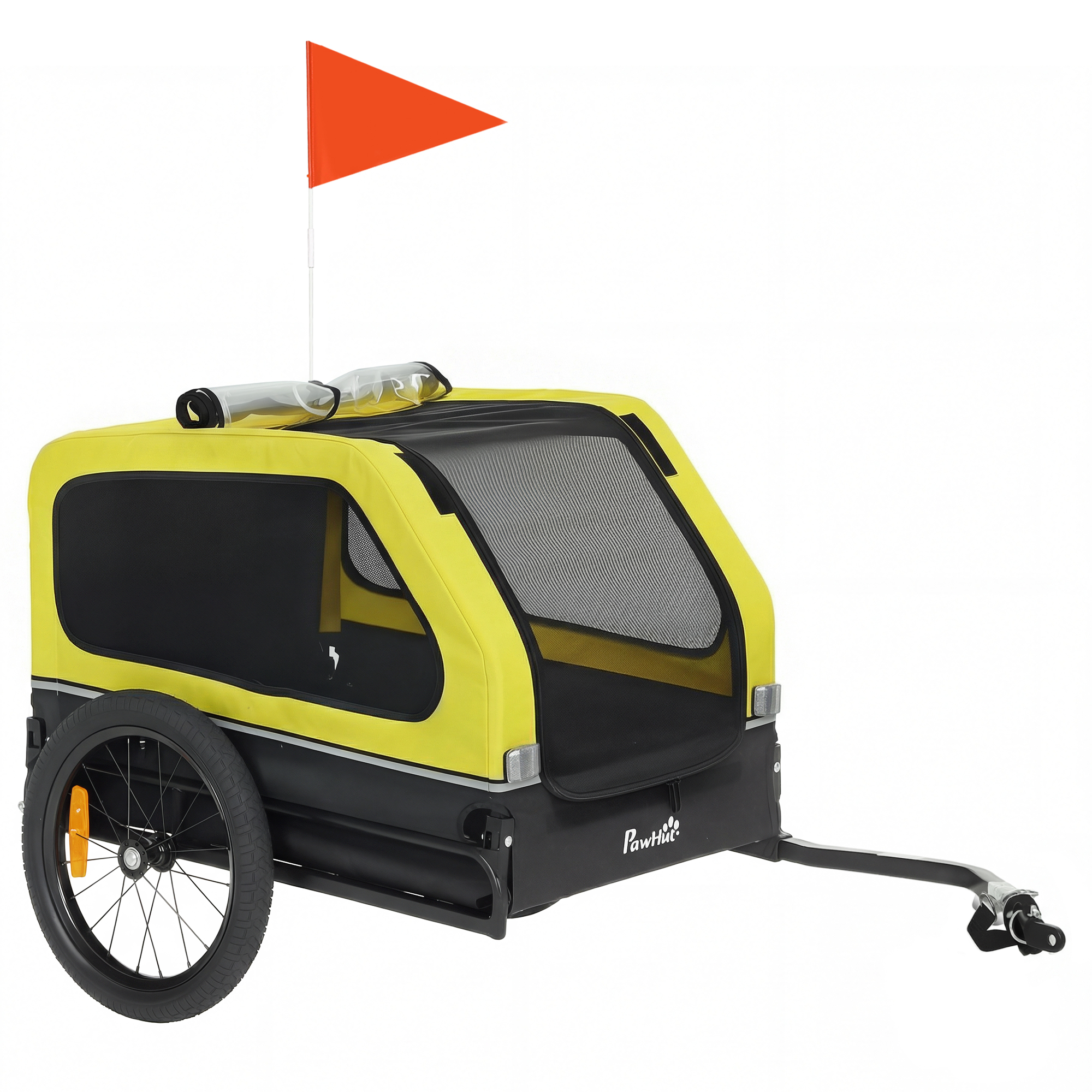 BURGHLEY Dog Bike Trailer with Ramp, Quick Release Frame, Universal Coupler and Reflectors - Yellow and Black