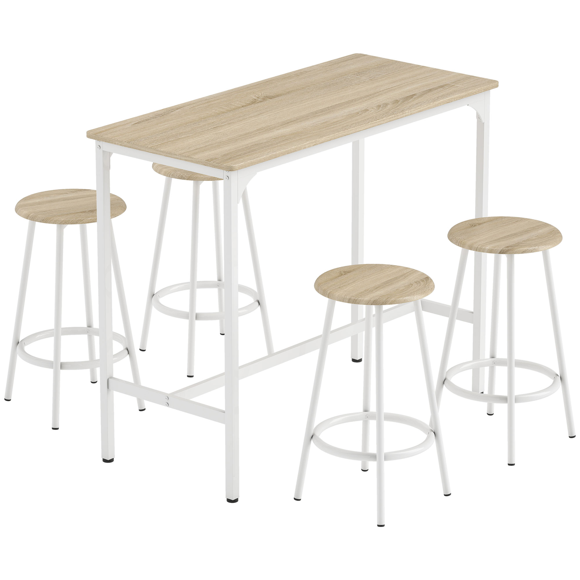 Luxford Natural Wood Metal Bar Table with 4 Stools Set - 50cm