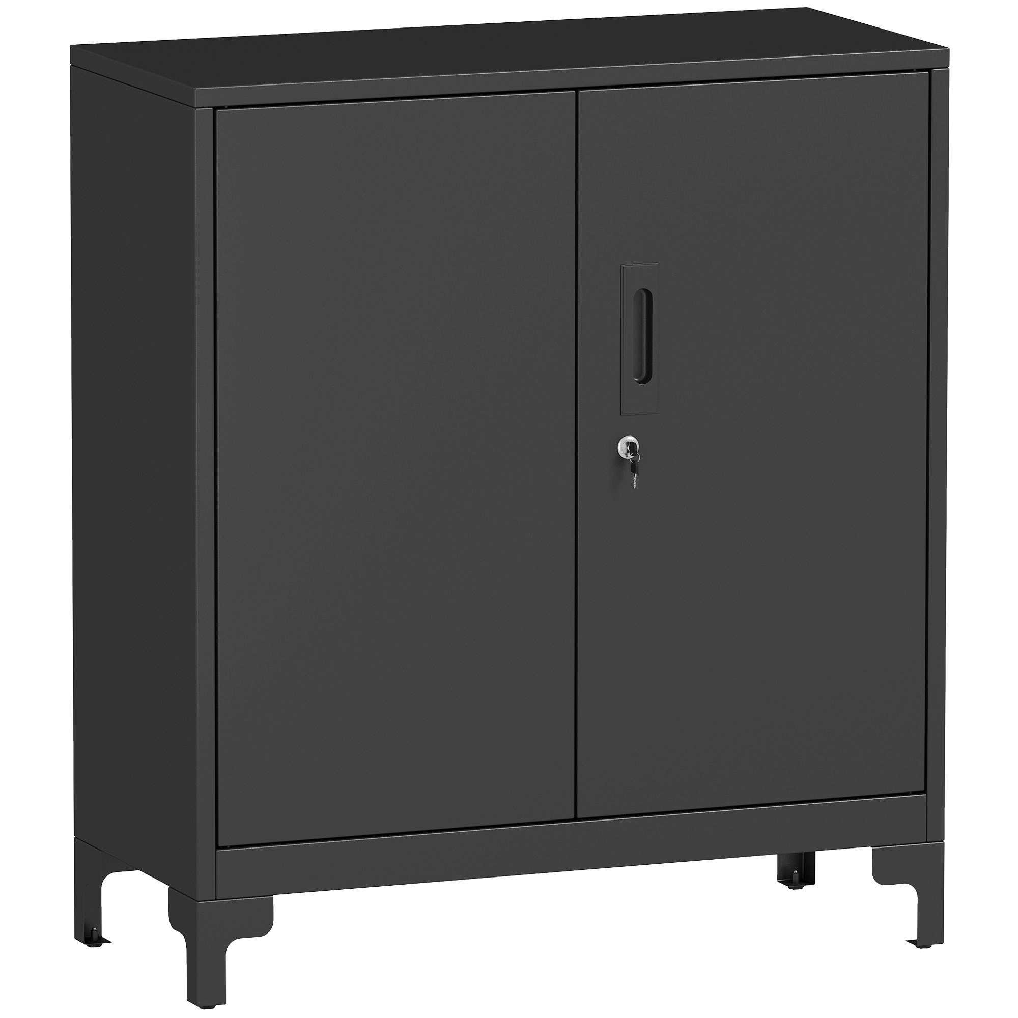 Camcour Black Metal Lockable Filing Cabinet 2 Tier - 80cm