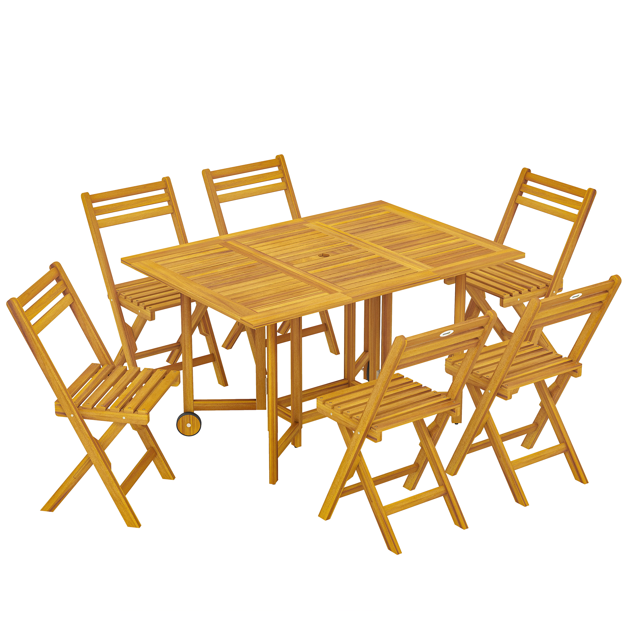 Luxero Natural Wood Wood 6 Seater Dining Set with Umbrella Hole - 130cm