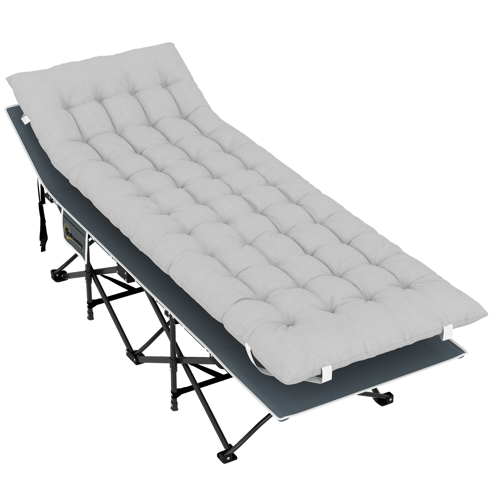 Zenora Metal Camping Cot Bedframe with Mattress and Storage - Light Grey