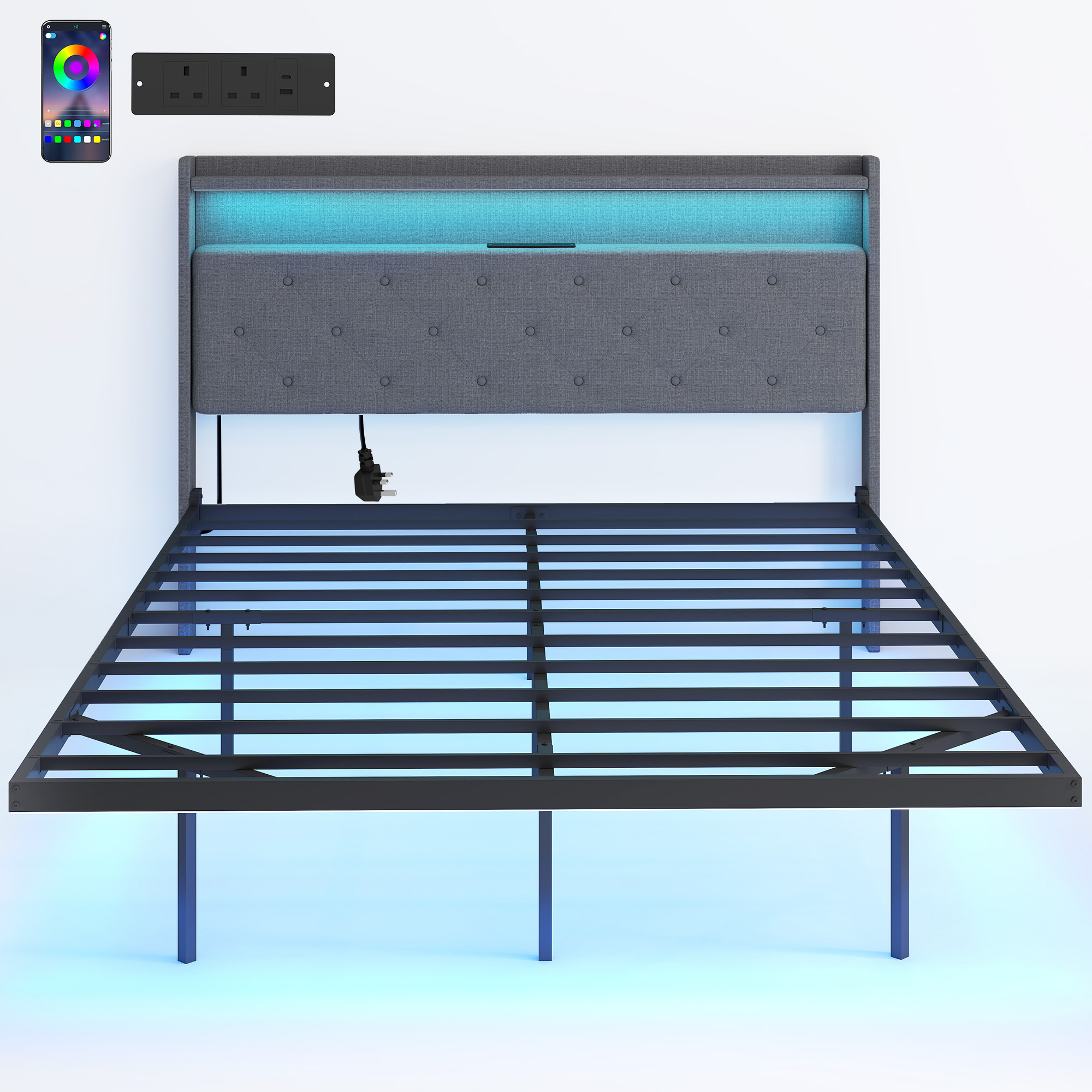 Dormere Double Metal Bedframe with LED Light - Grey