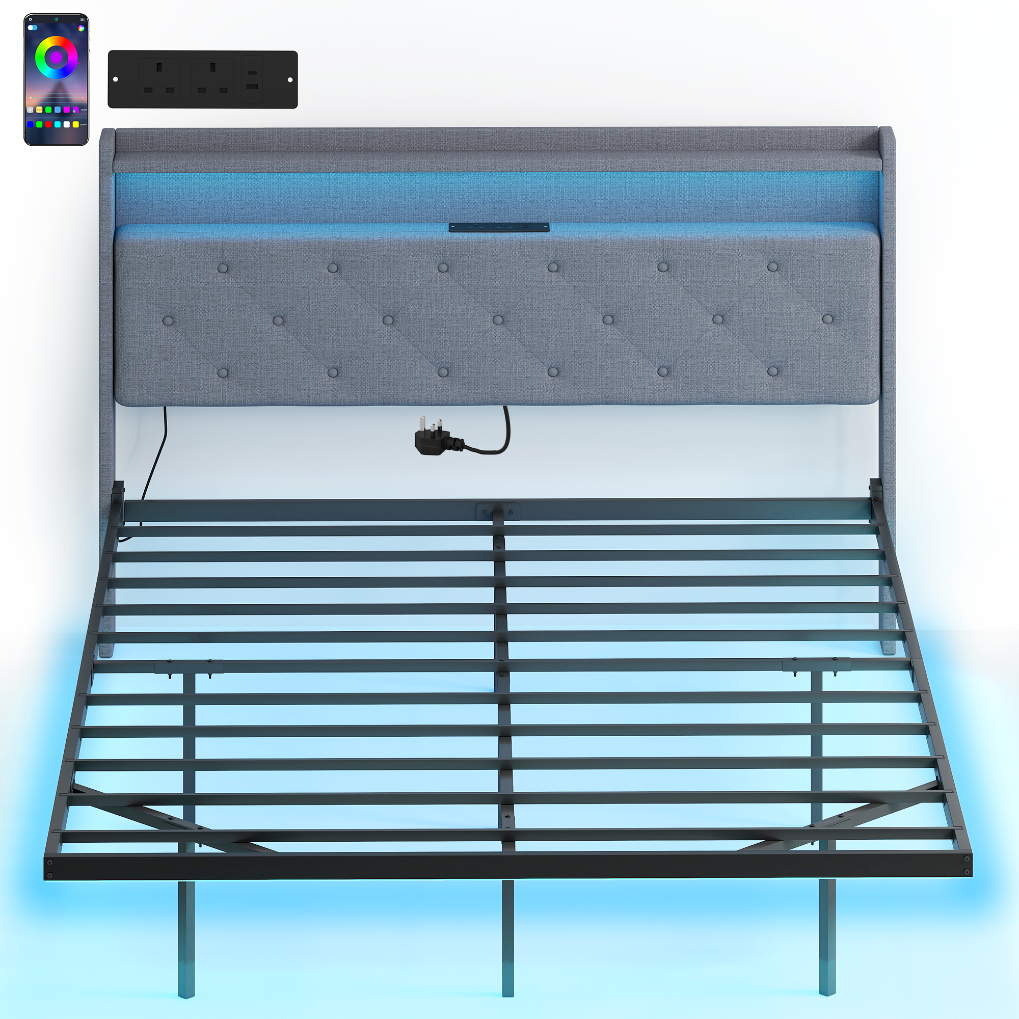 Dormere Kingsize Metal Bedframe with LED Light - Grey