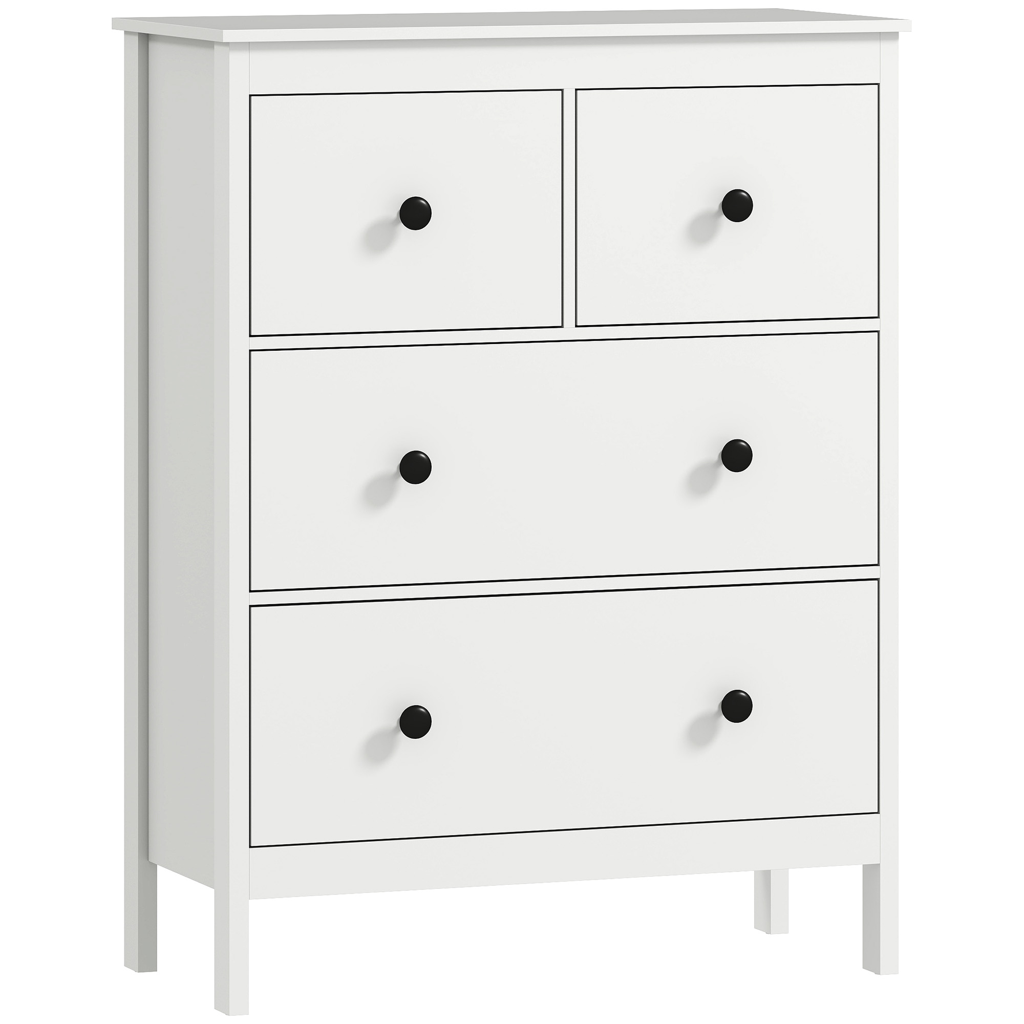 Zenune White Chest of Drawers - Medium-sized, 4 Drawers