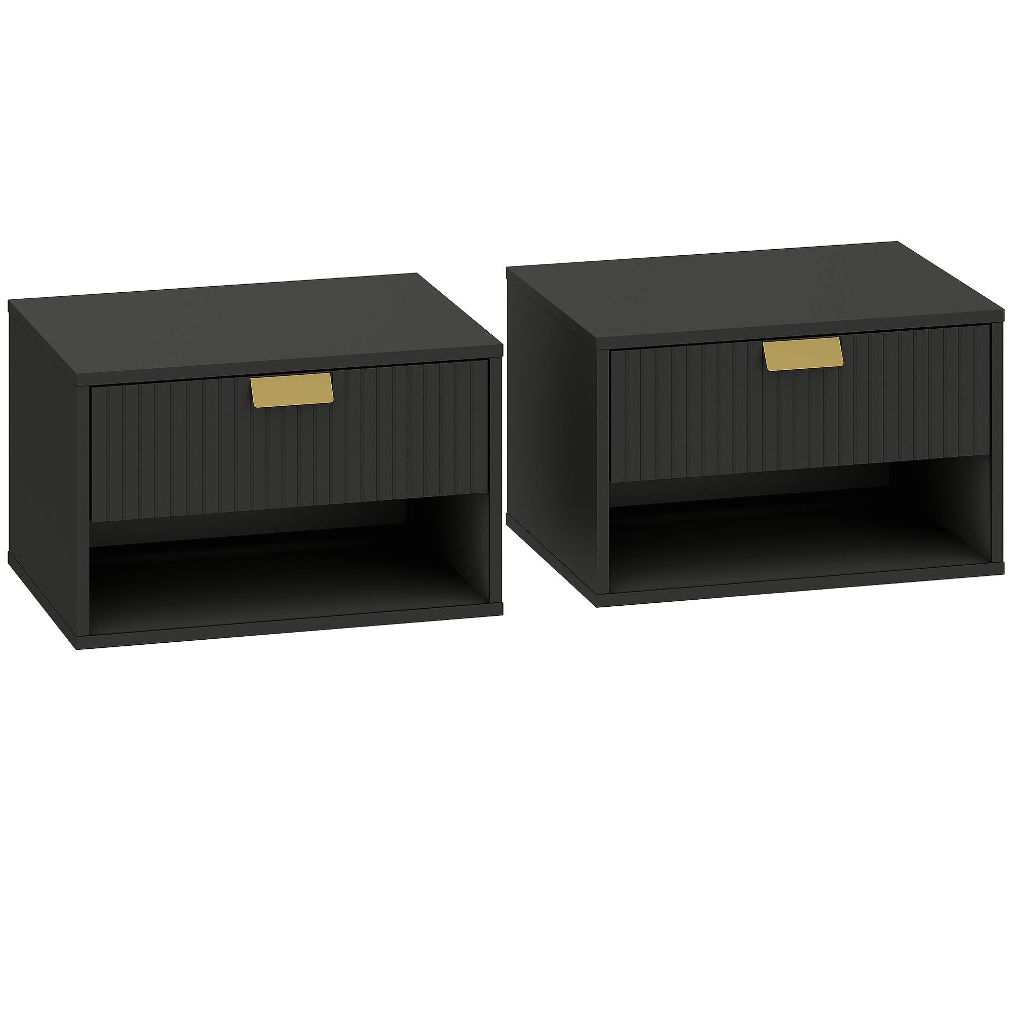 Priridg Black Bedside Table Set of 2 - 40cm