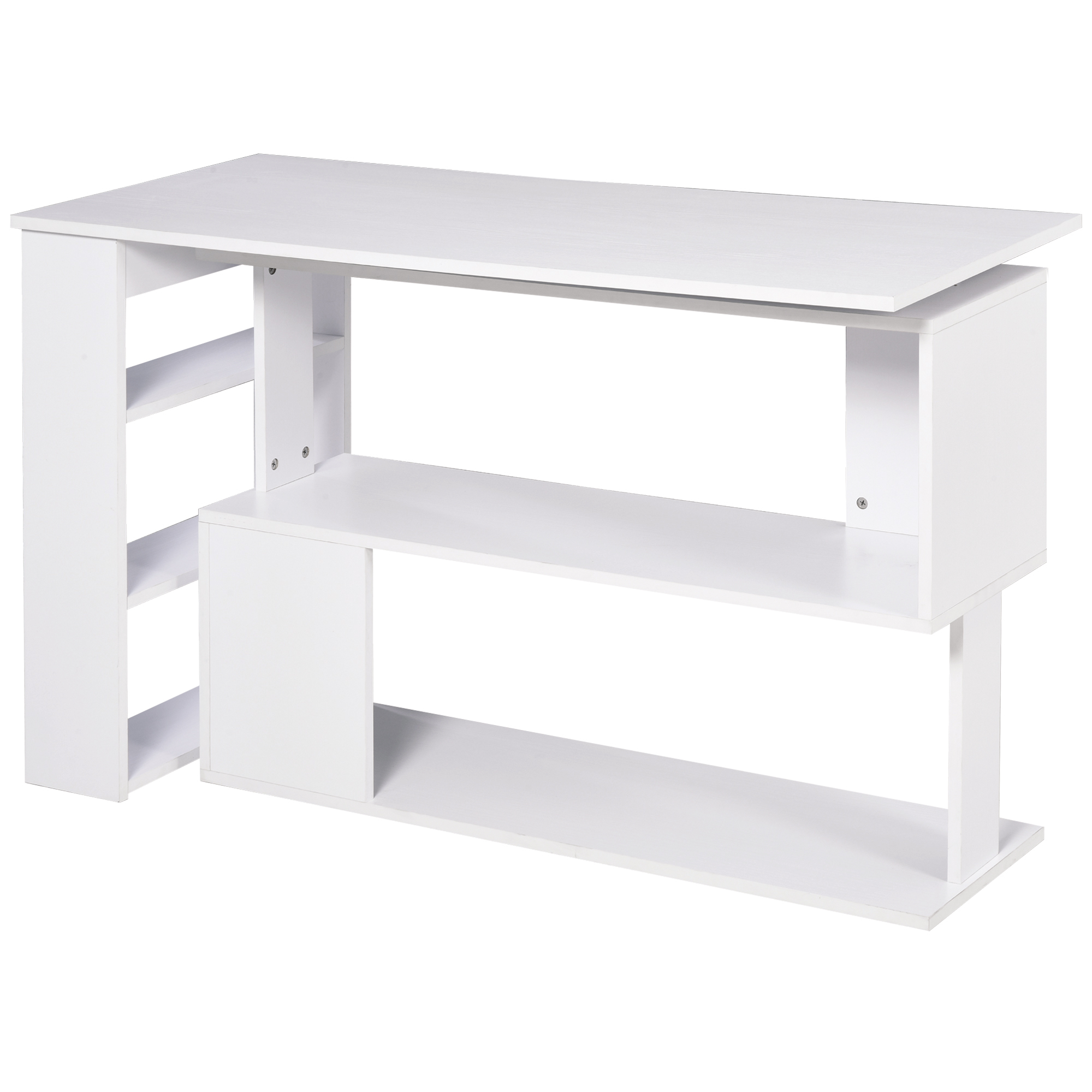 White Wood Corner Computer Desk Bookshelf - 110cm