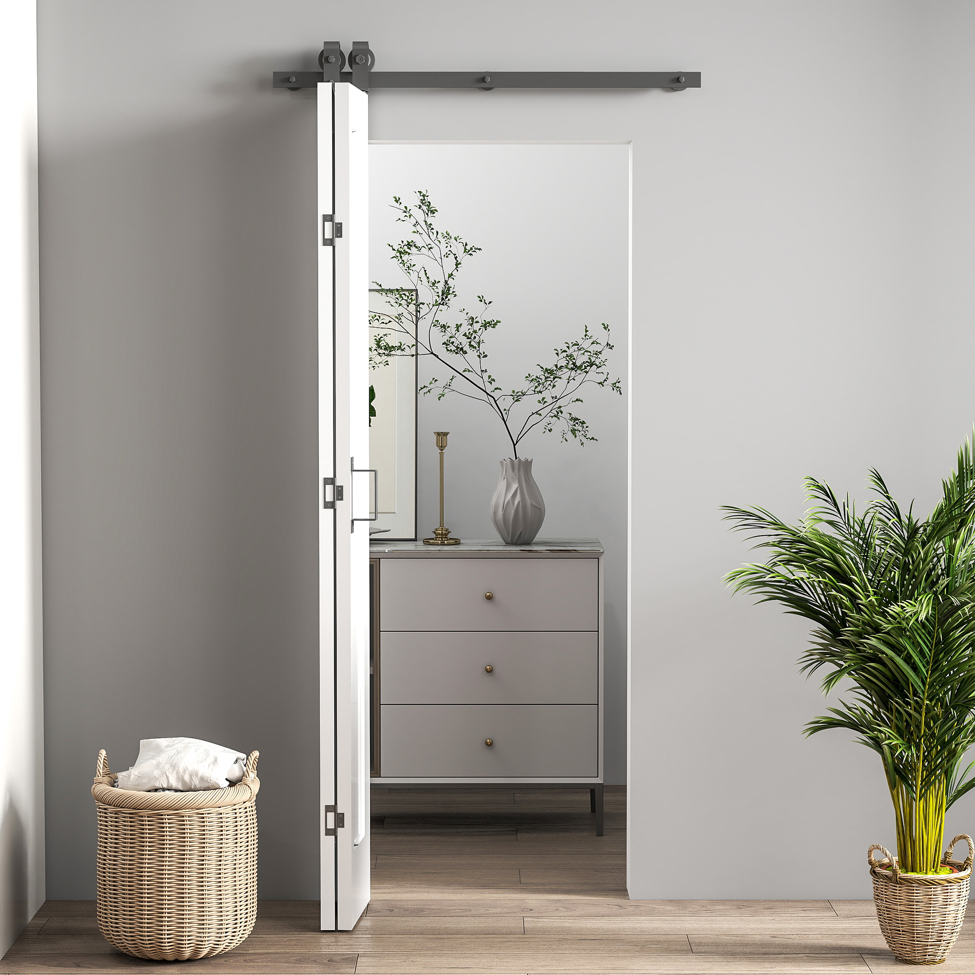 FRINTON 70 cm Sliding Door and Steel Rail Hardware Kit - White and Black