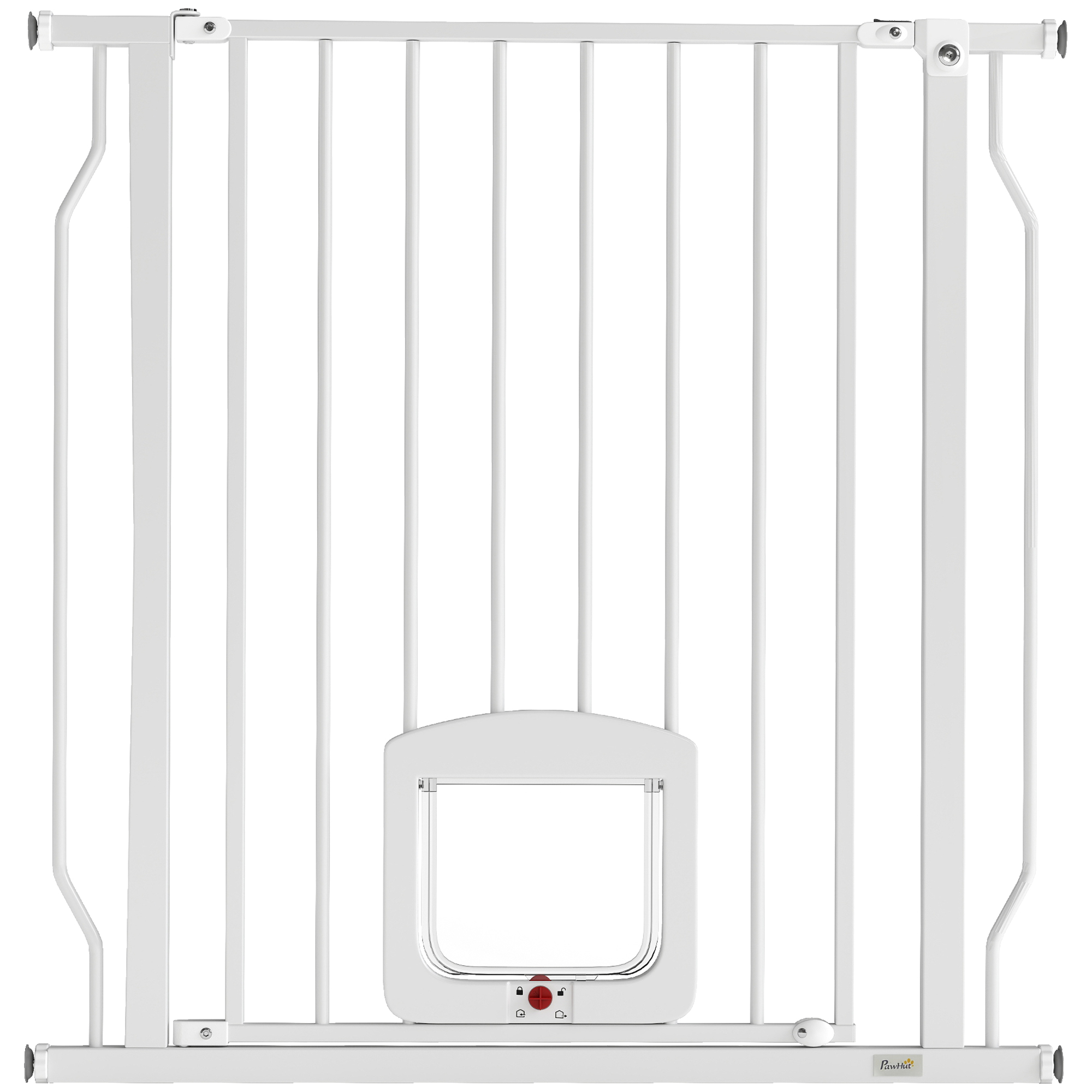 BLOXHAM Adjustable Pressure Fit Pet Gate with Cat Door for 75 to 85 cm Openings - White