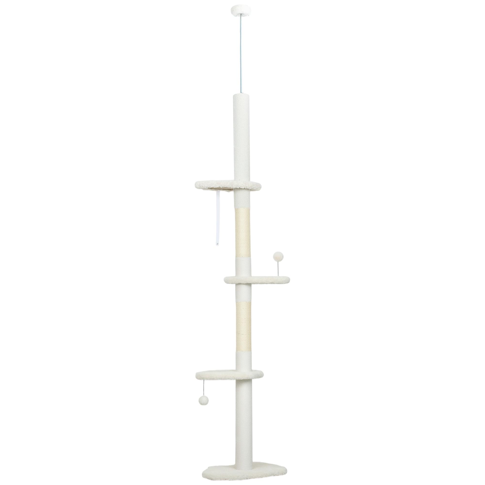 LULWORTH 225 to 255 cm Adjustable Cat Climbing Tower with Scratching Posts and Play Balls - Beige