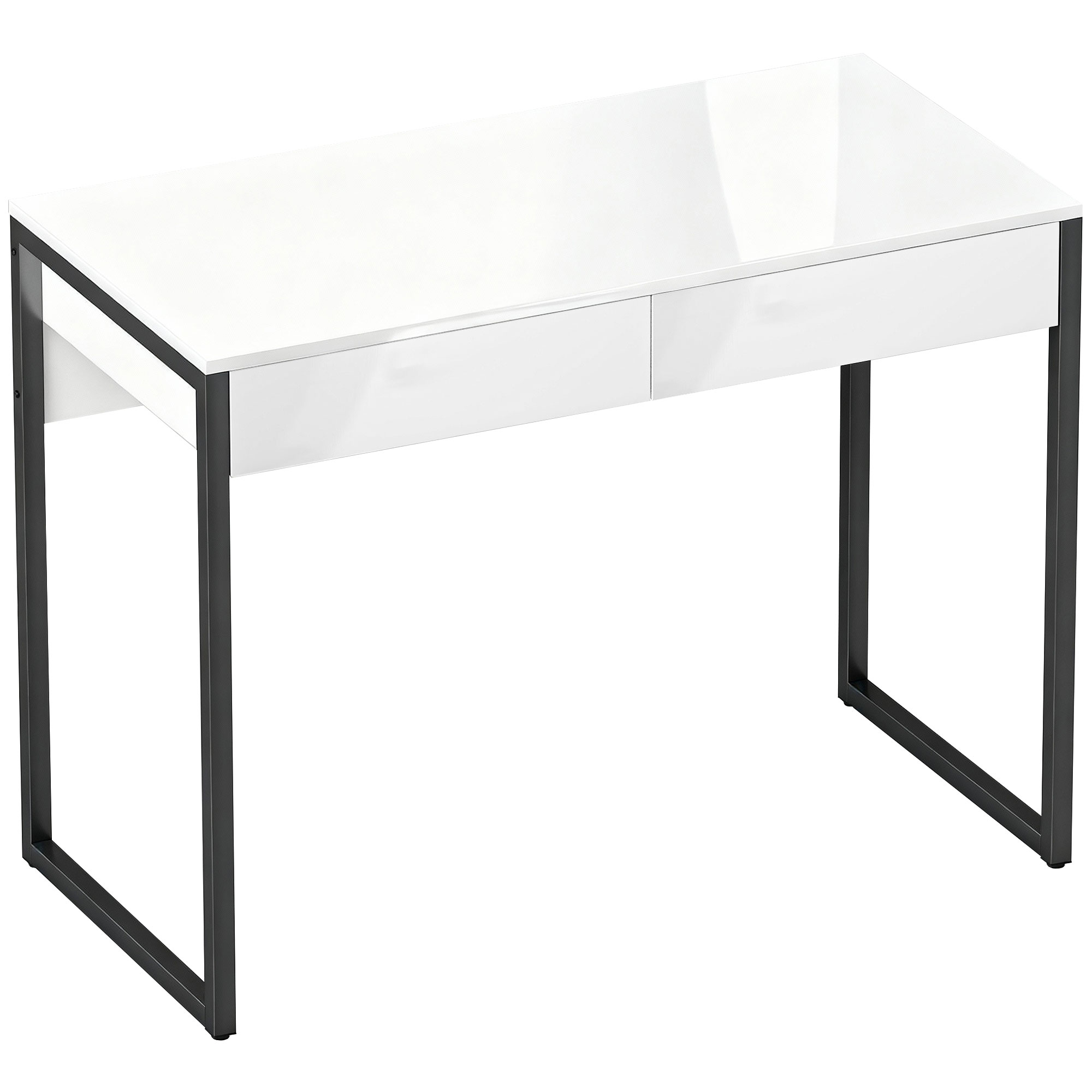 BARLOW High Gloss Work Table with Storage Drawers - White and Black