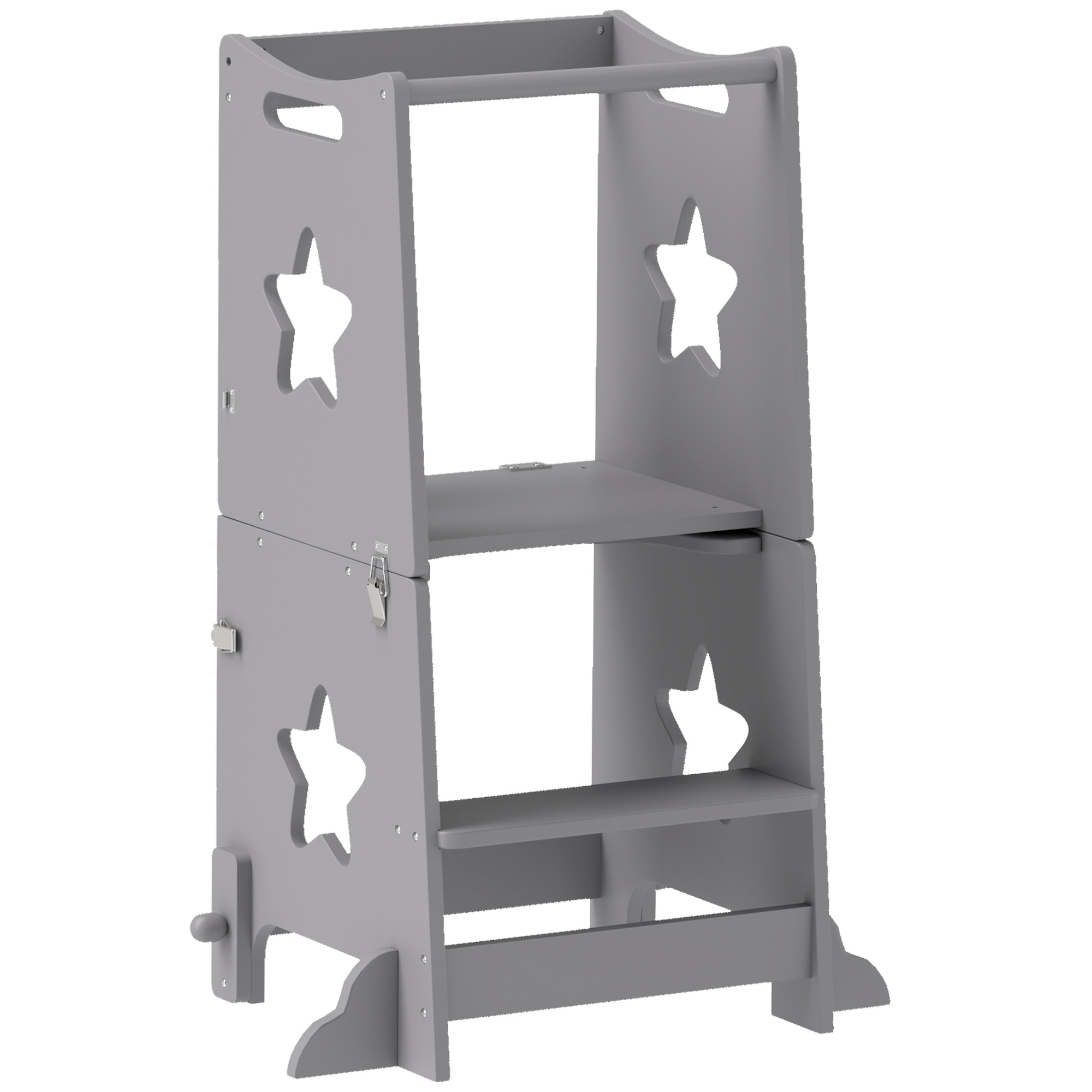 ASHCOMBE 2 in 1 Toddler Step Stool with Safety Rail for Kitchen and Bathroom - Grey