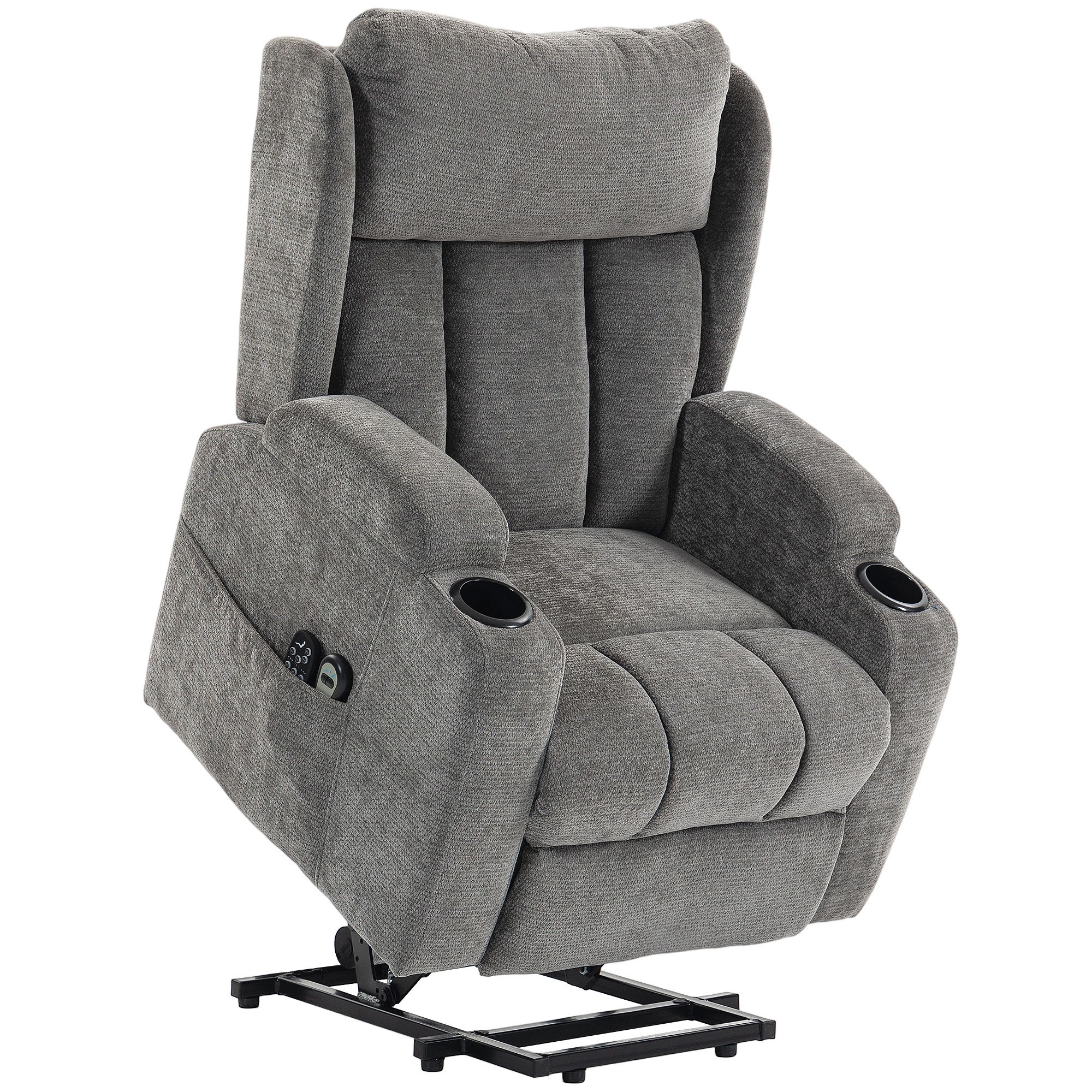 HUNGERFORD Chenille Power Lift Recliner Chair with Vibration Massage and Heat - Grey
