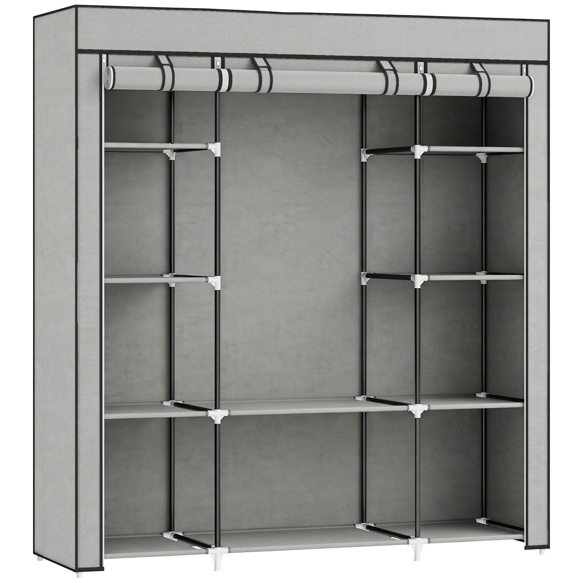 HIGHGATE Foldable Fabric Wardrobe with Hanging Rail and Storage Shelves - Light Grey