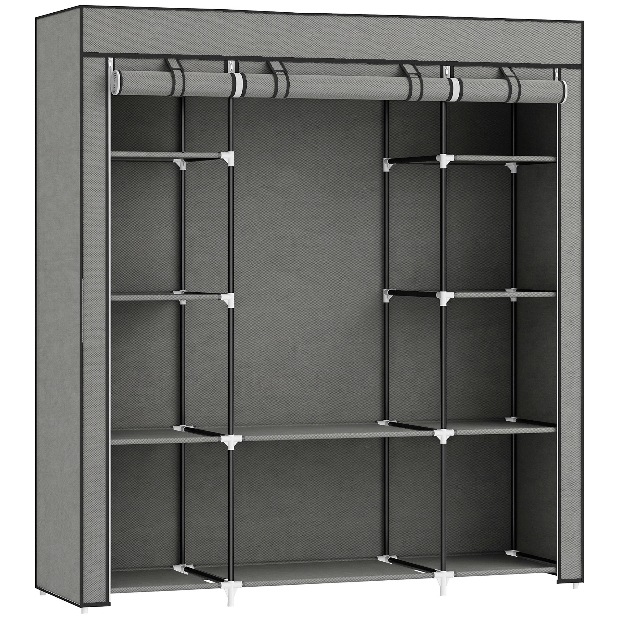 HIGHGATE Foldable Fabric Wardrobe with Hanging Rail and Storage Shelves - Dark Grey