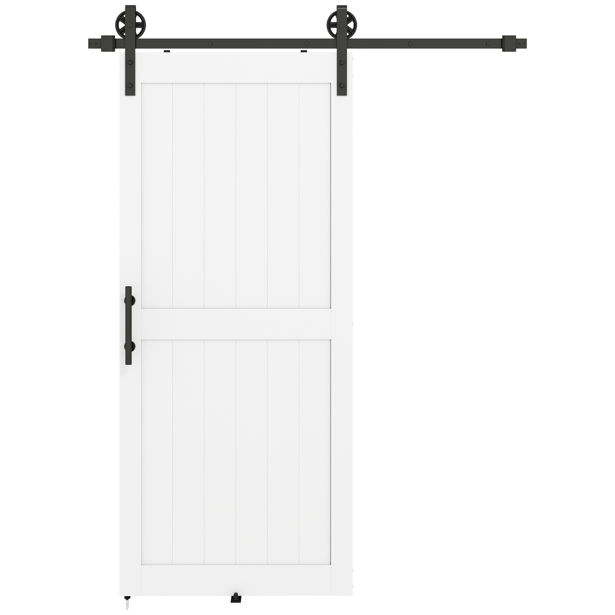 CHEADLE 183 cm MDF Sliding Barn Door Kit with Track, Rollers, Floor Guide and Handle - White and Black