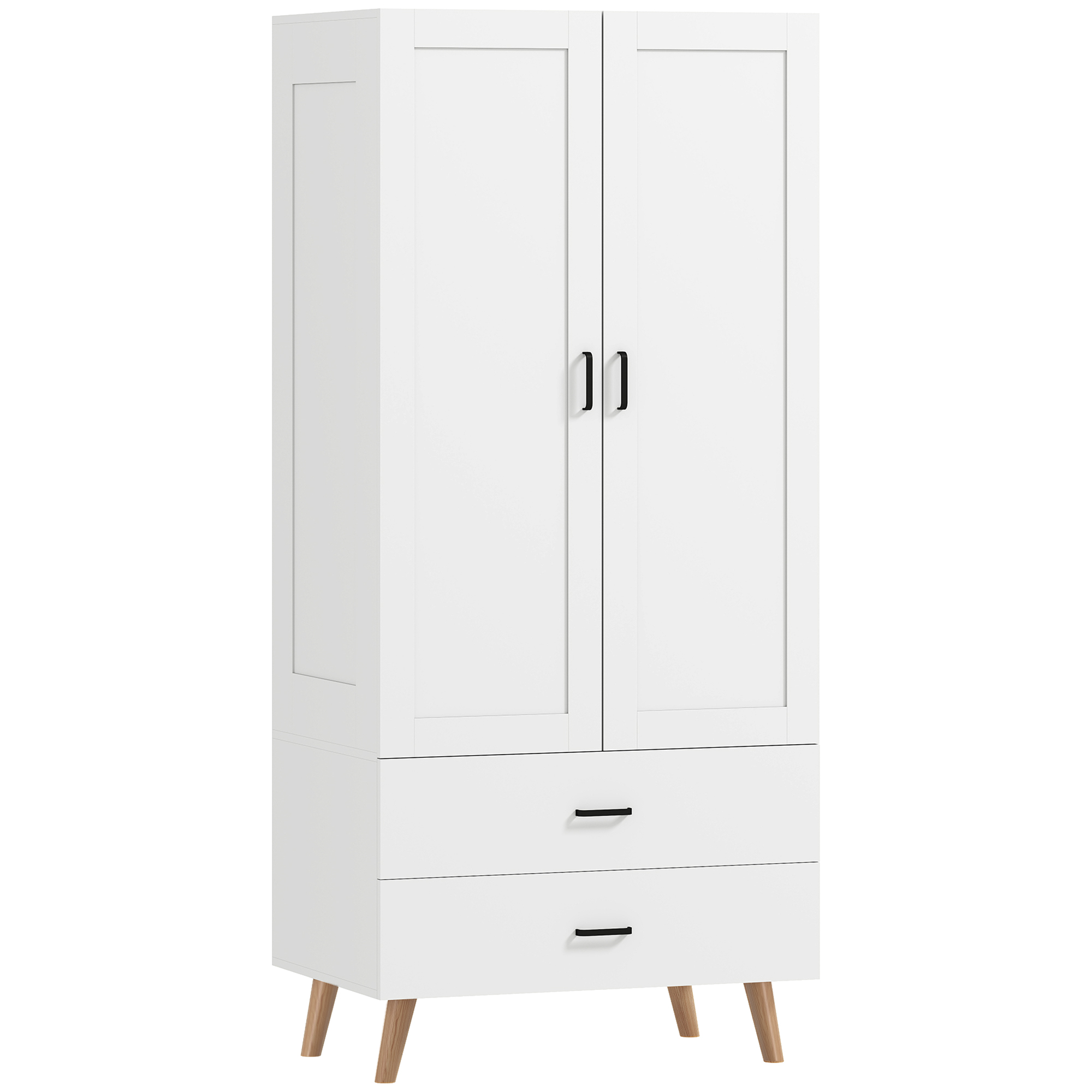 HASLEMERE 2 Door Wardrobe with 2 Drawers White - 80cm