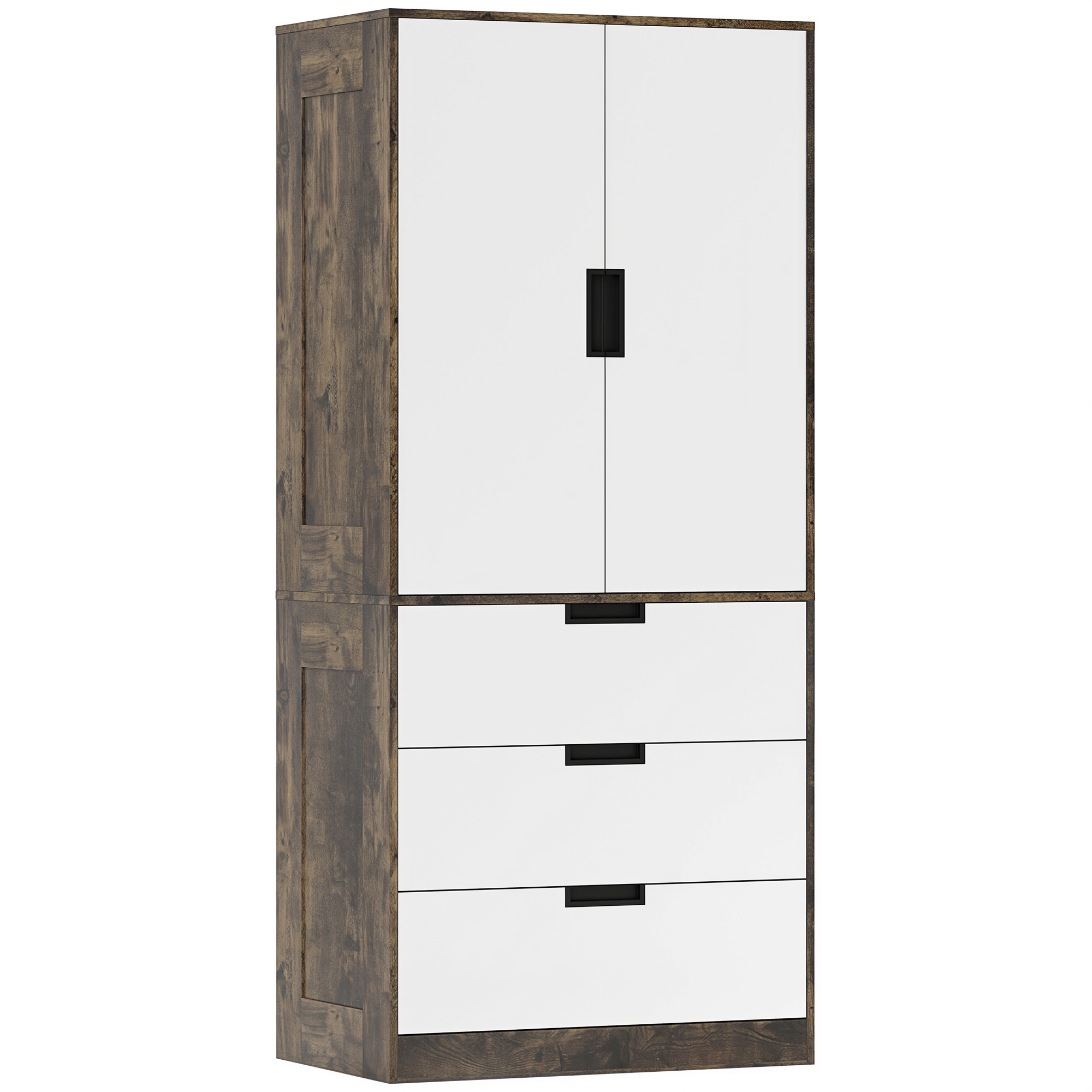 SERENA 2 Door Wardrobe with 3 Drawers Dark Oak with White - 80cm