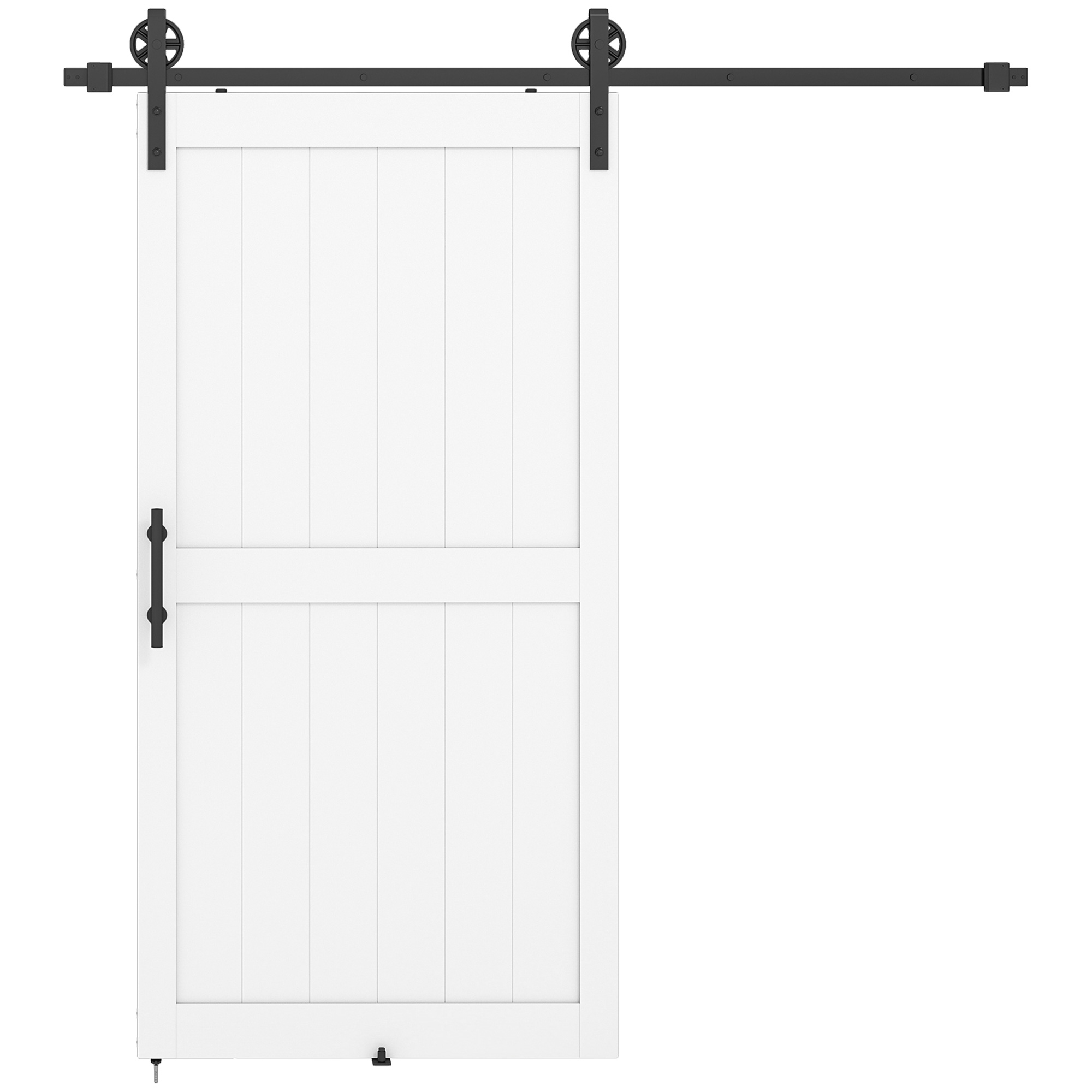 CHEADLE 213.4 cm Sliding Barn Door Kit with Track, Rollers, Floor Guide and Handle - White and Black
