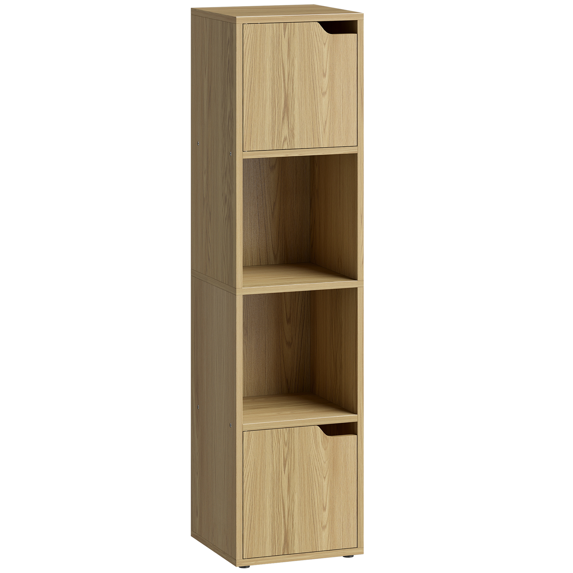 CADMORE 4 Tier Narrow Bookcase and Storage Cabinet with Doors - Oak