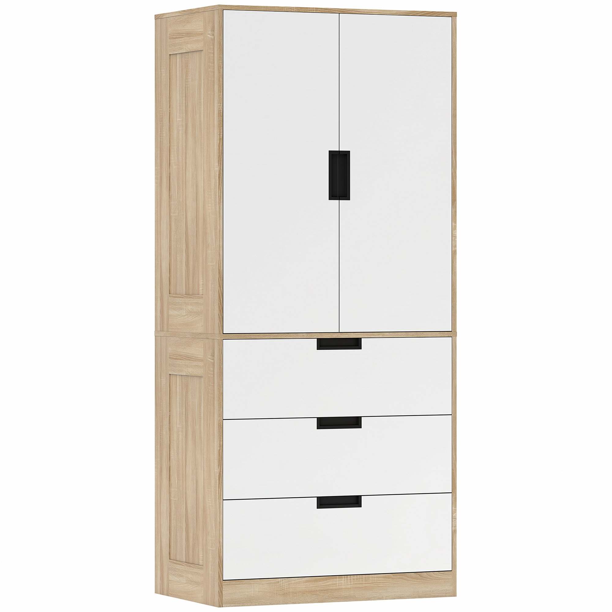 SERENA 2 Door Wardrobe with 3 Drawers Light Oak with White - 80cm