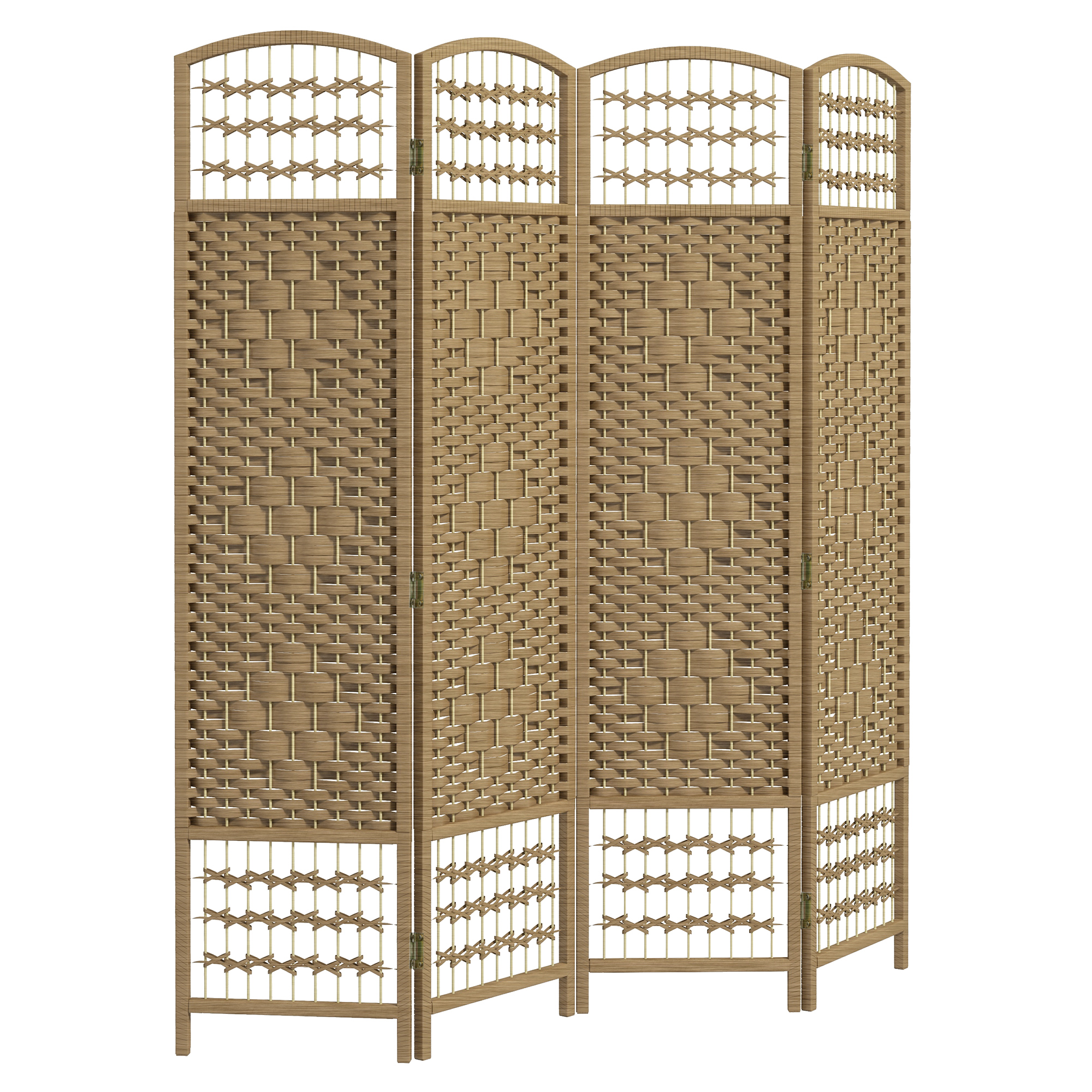 IVEGLEN 4 Panel Folding Room Divider and Privacy Screen for Living Room or Bedroom - Natural Wood Finish
