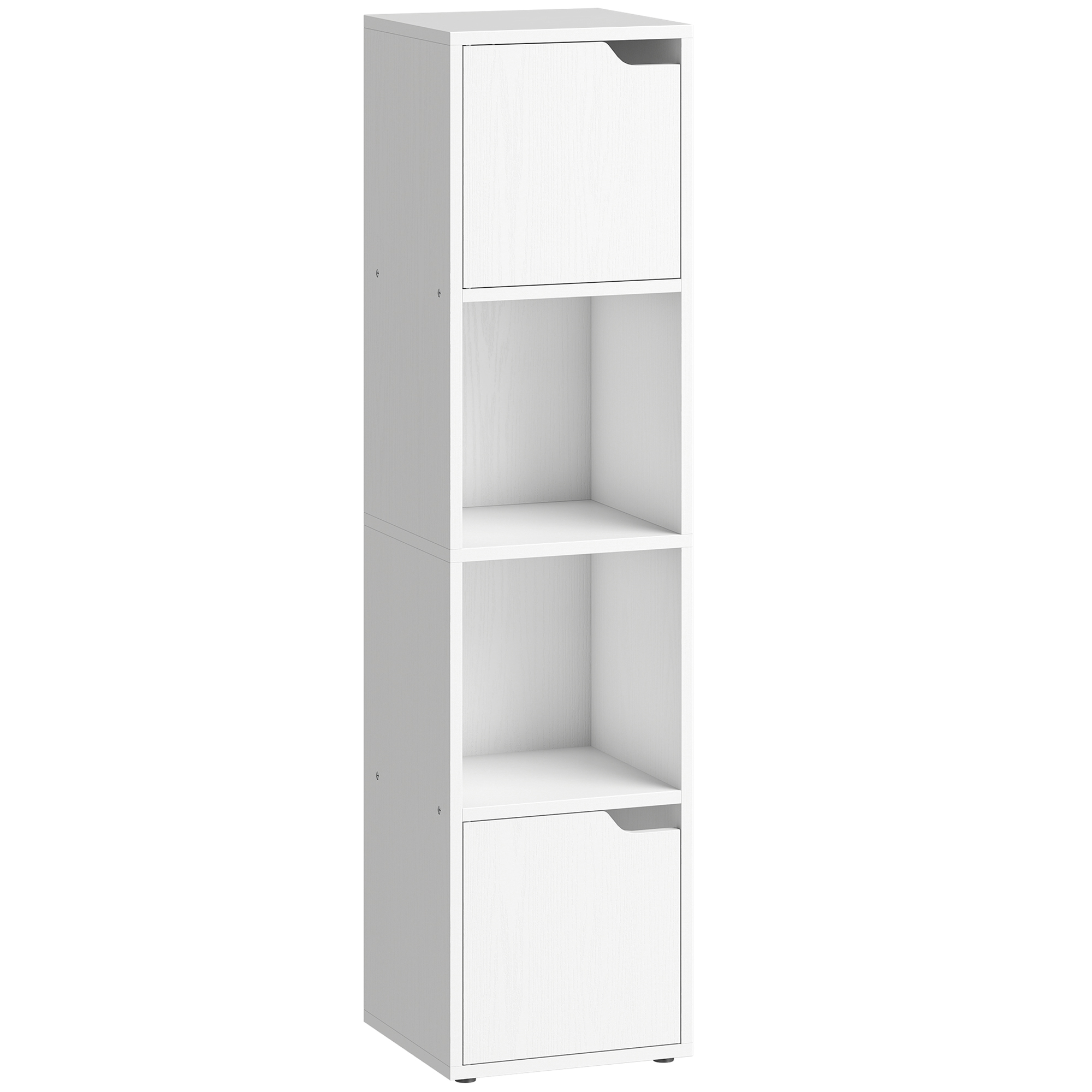 CADMORE 4 Tier Narrow Bookcase and Storage Cabinet with Doors - White