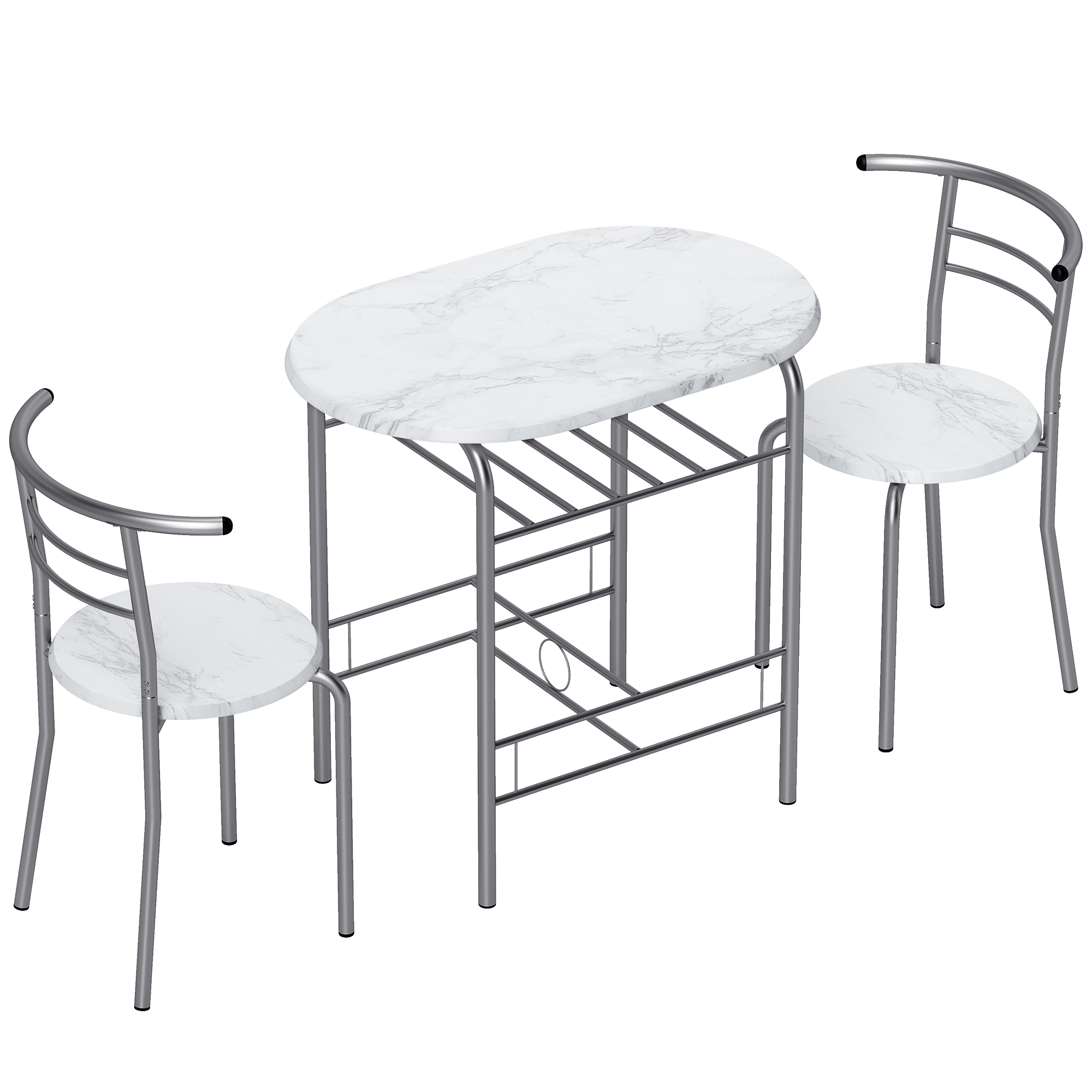 GRAVESEND 3 Piece Compact Dining Table and Chairs Set - White Marble Effect