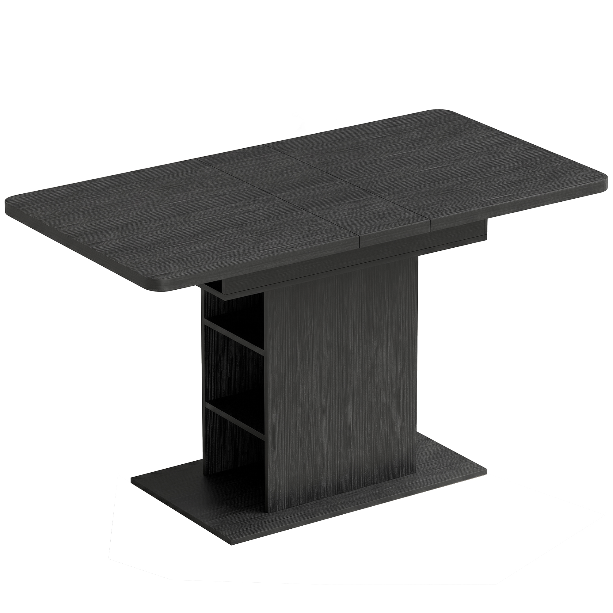 CARBROOKE 110 to 130 cm Extendable Dining Table for 4 to 6 People with 6 Open Shelves - Black