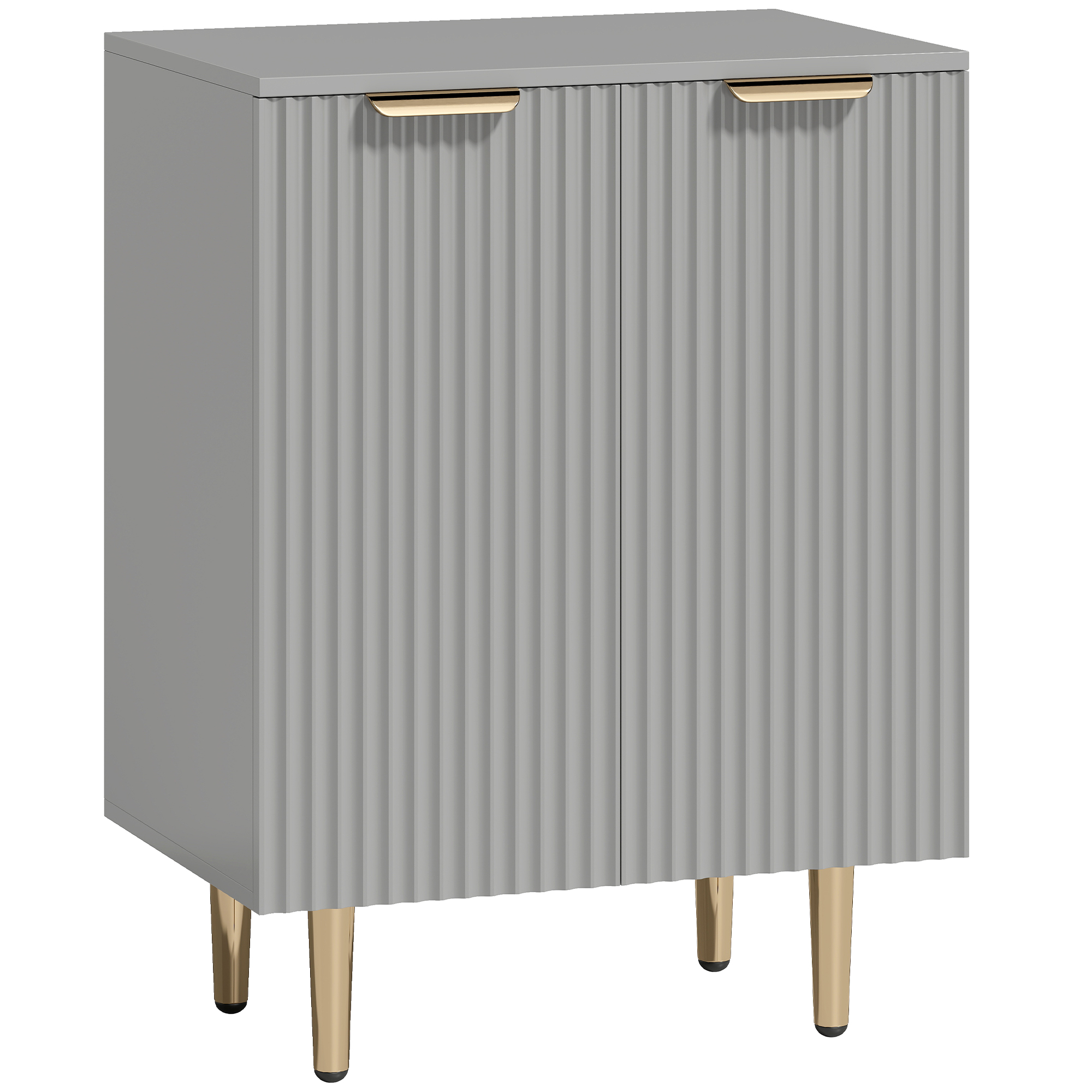 GRYNDALEON Modern Sideboard Cabinet with Adjustable Shelf and Metal Legs - Grey and Gold Tone